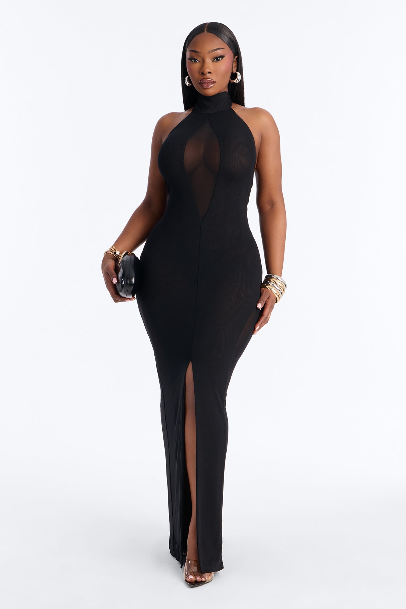 Samantha Halter Mesh Maxi Dress - Black NEWFASHIONEDGE