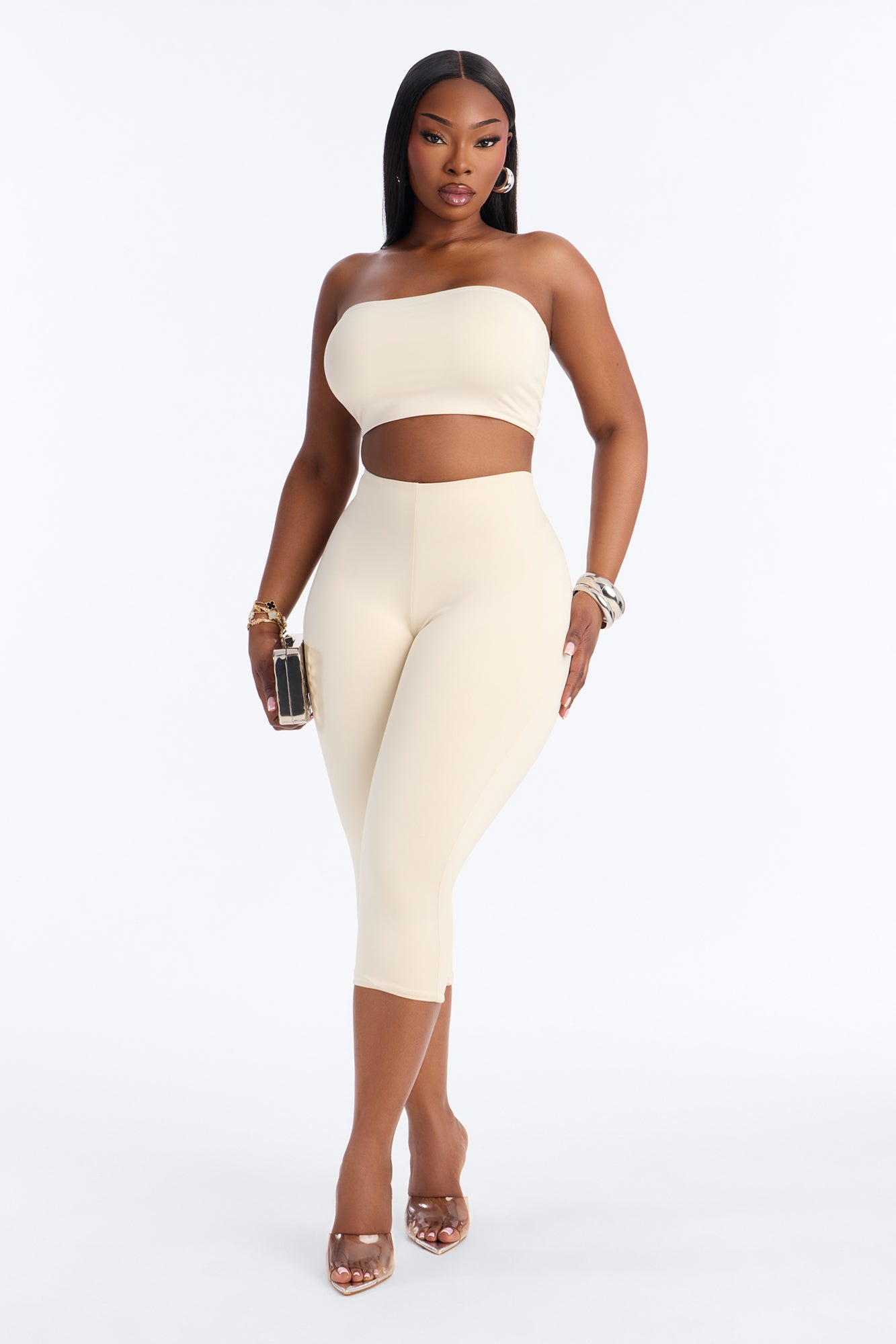 Contour Double Lined Strapless Bandeau Top - Bone Fashion Nova