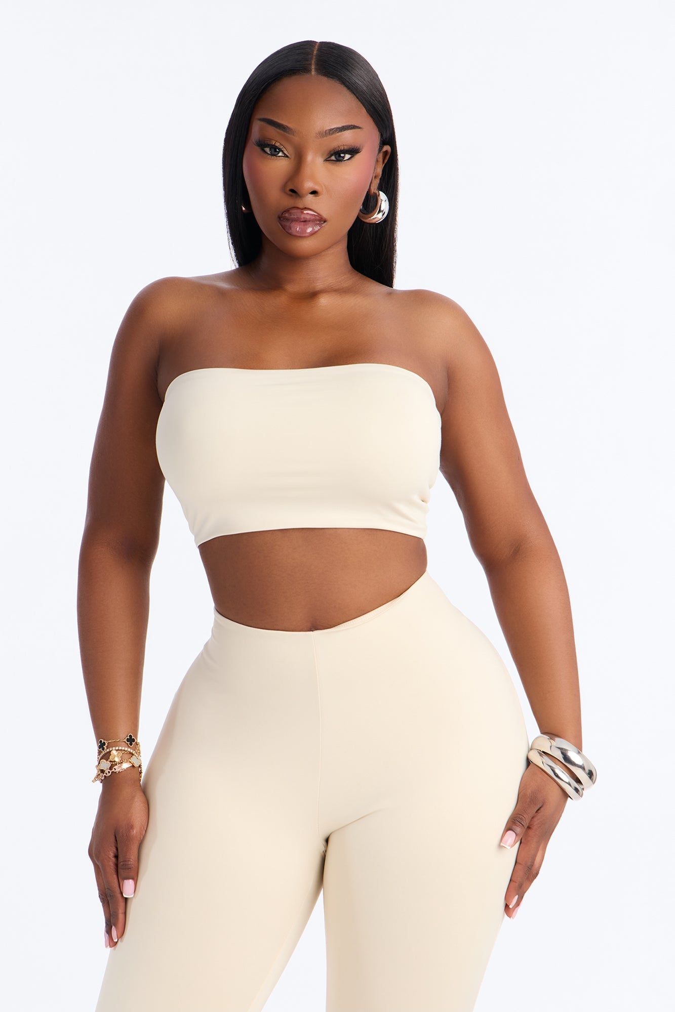Contour Double Lined Strapless Bandeau Top - Bone Fashion Nova