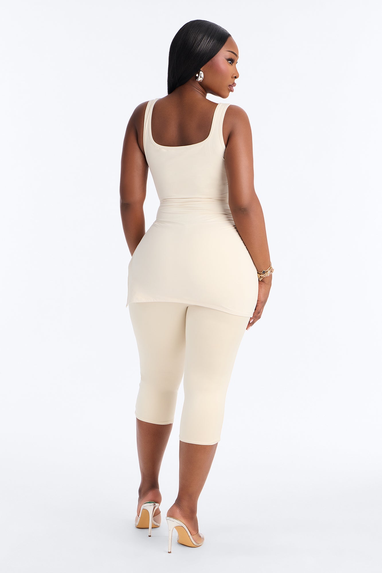 Second Skin Double Line Asymmetrical Ruched Tank Top - Bone NEWFASHIONEDGE