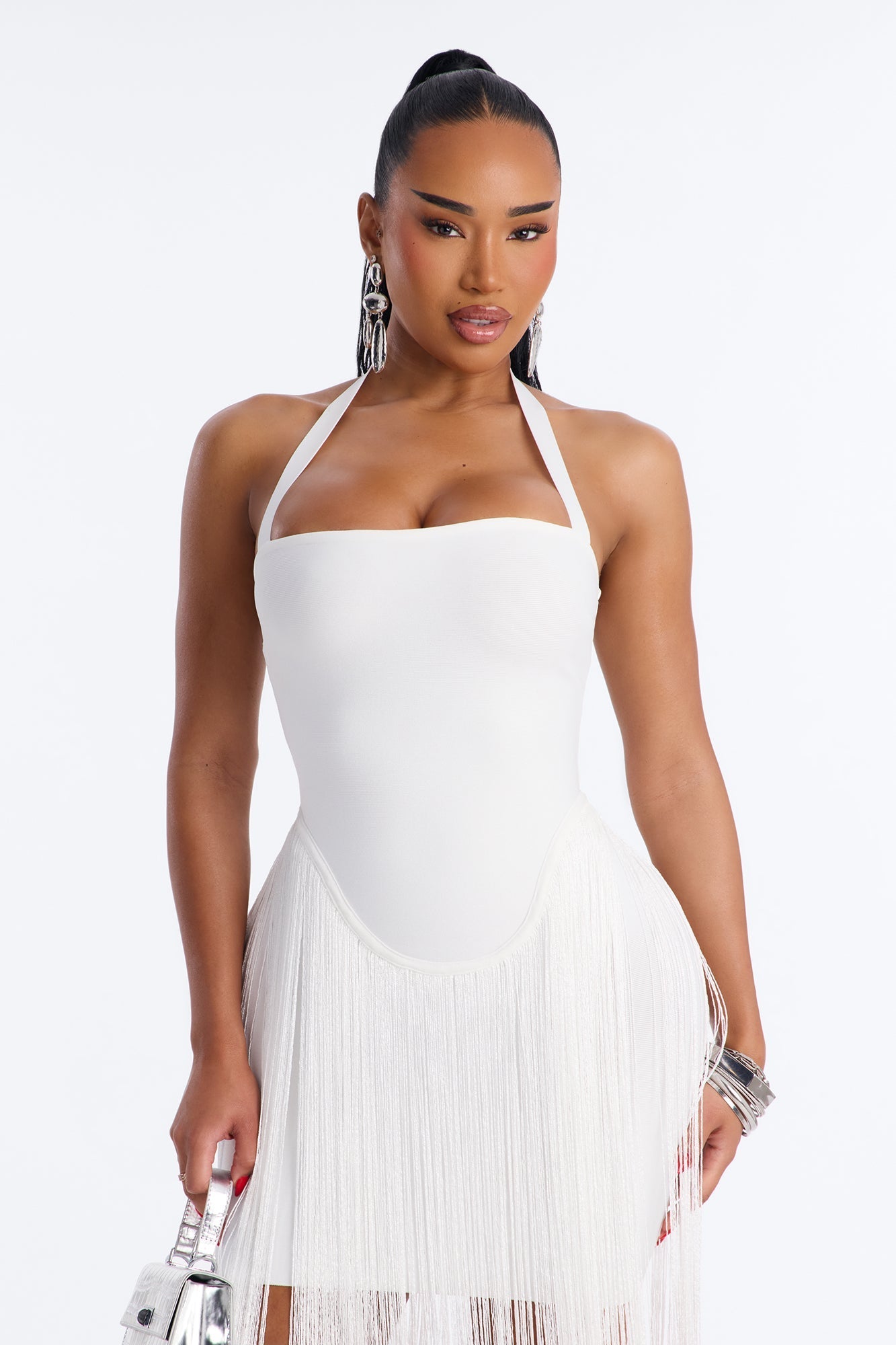 Bossy Tiara Glitter Bandage Maxi Dress - White