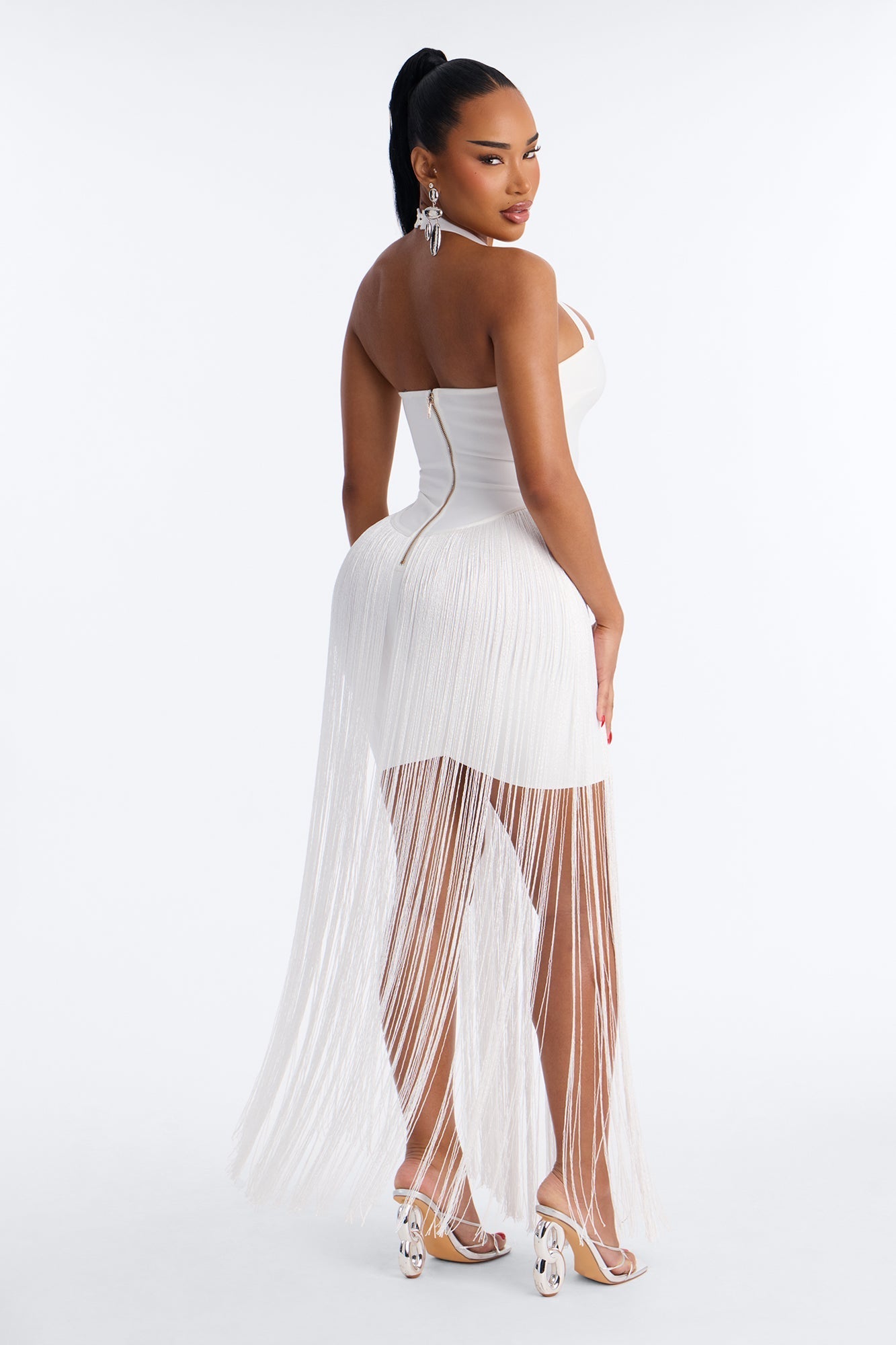 Bossy Tiara Glitter Bandage Maxi Dress - White