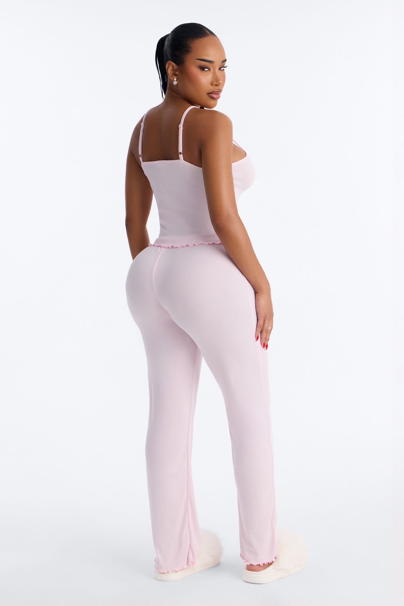 Dozing Off Ribbed PJ Pant Set - Light Pink