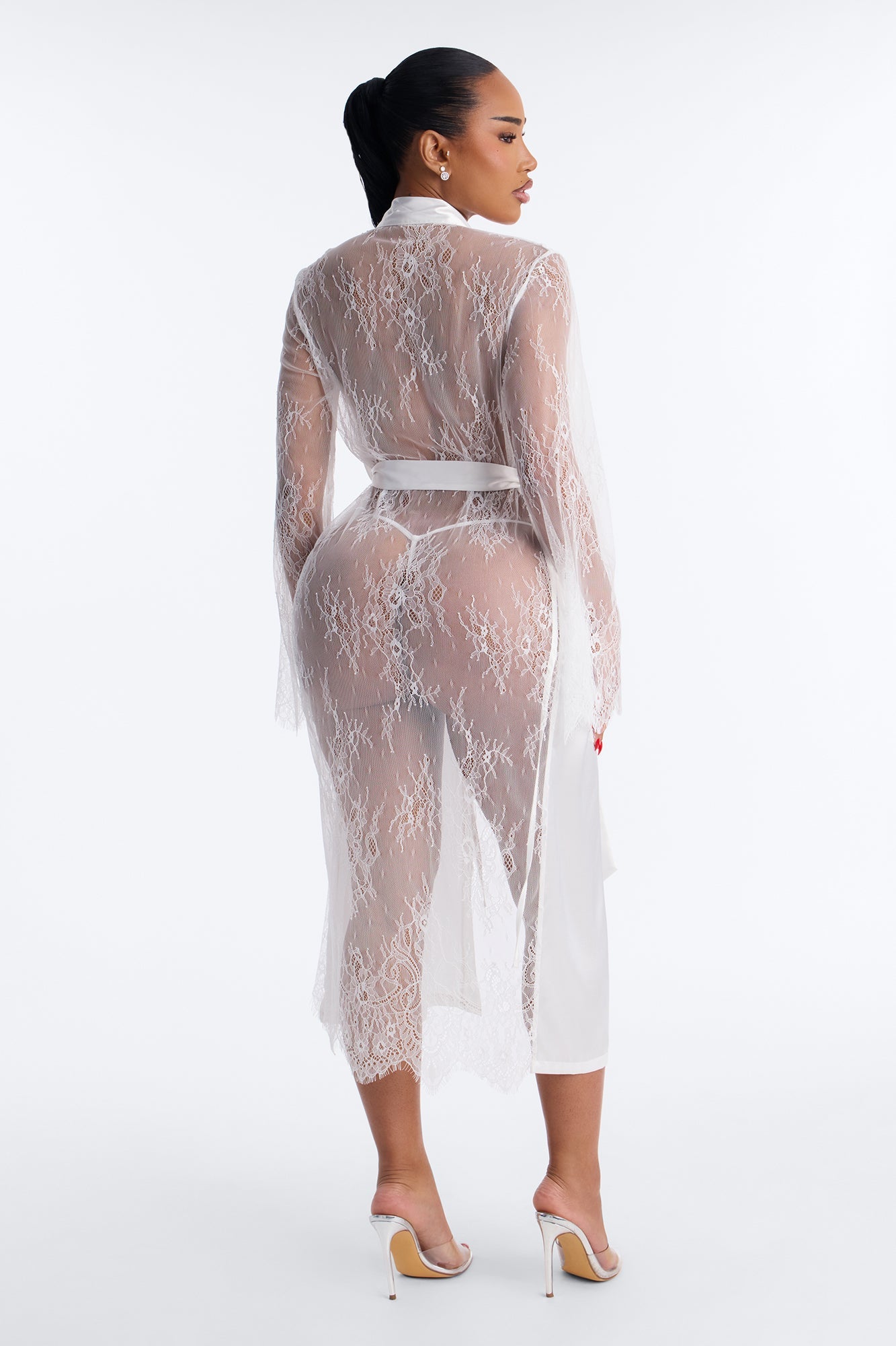 Grace Satin Lace Back Robe - White