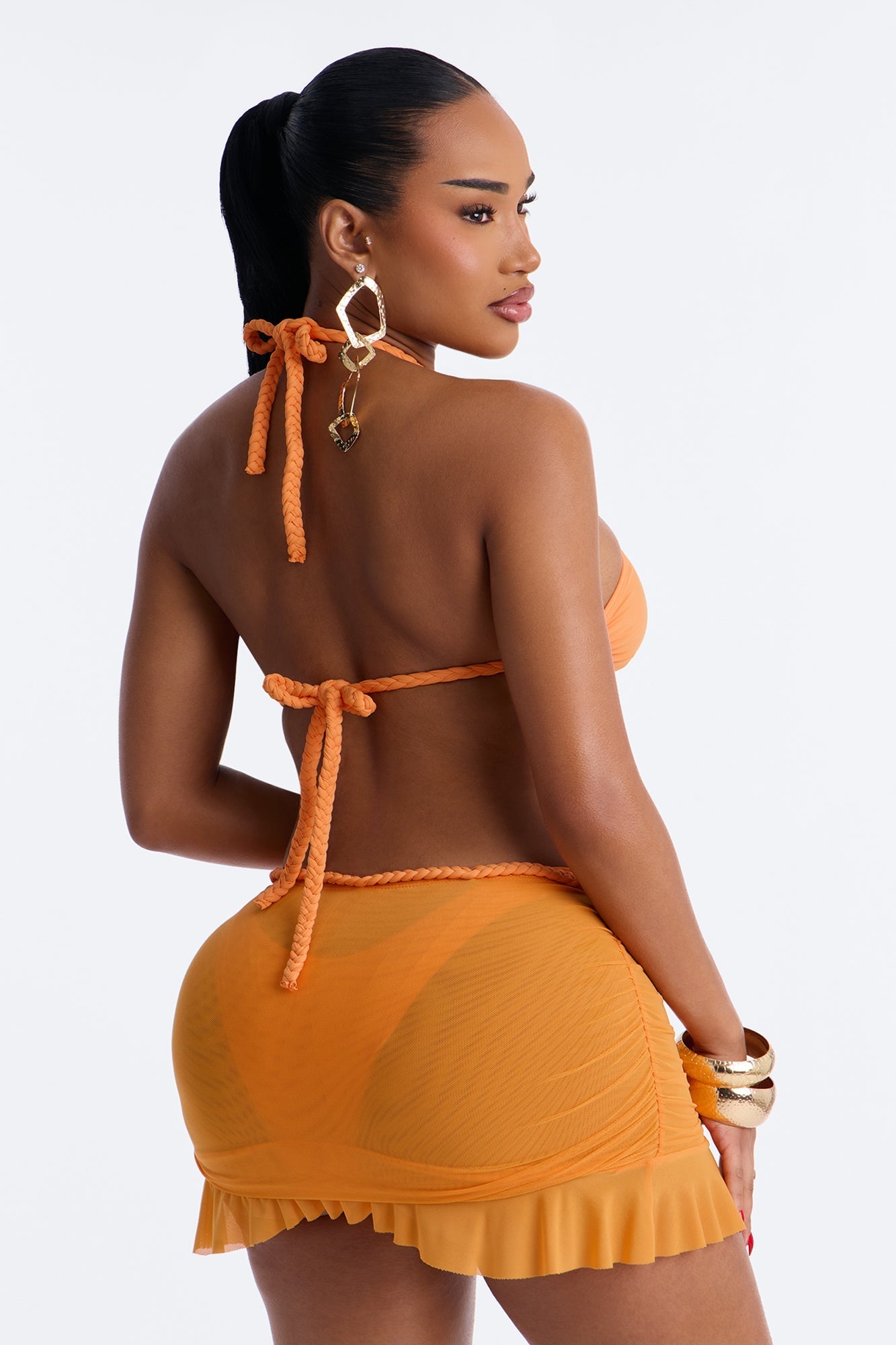She Sells Seashells 2 Piece Halter Bikini & Ruffle Mini Skirt Sunsuit - Orange