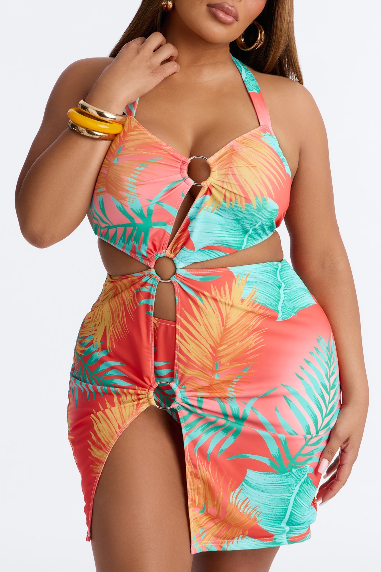 Sunset Sips Swim Cover Up Dress With Attached Bikini Bottom - Multi Color