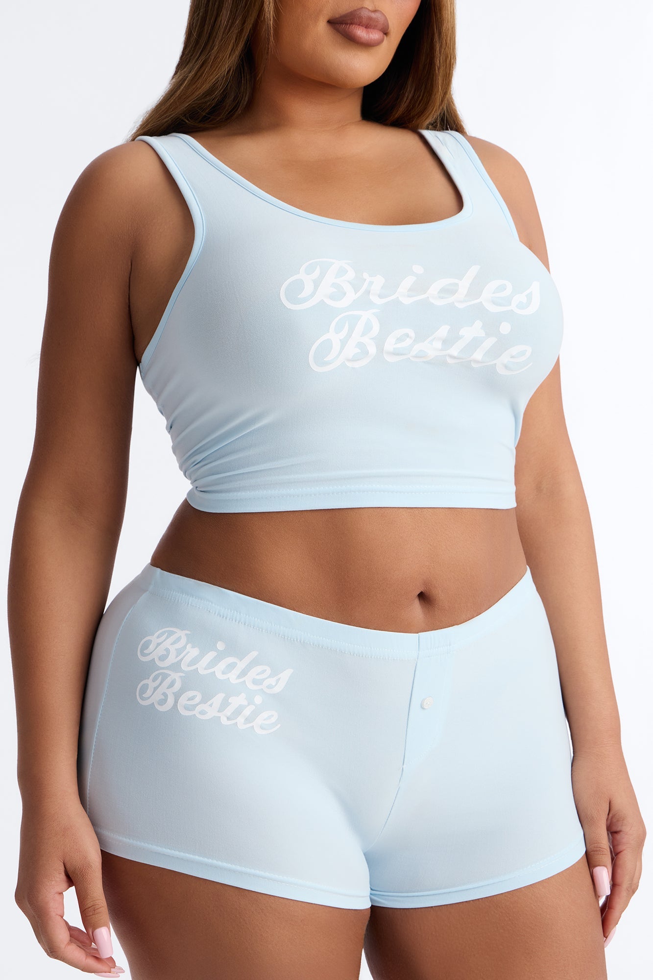 Brides Besties PJ Tank & Short Set - Light Blue Fashion Nova
