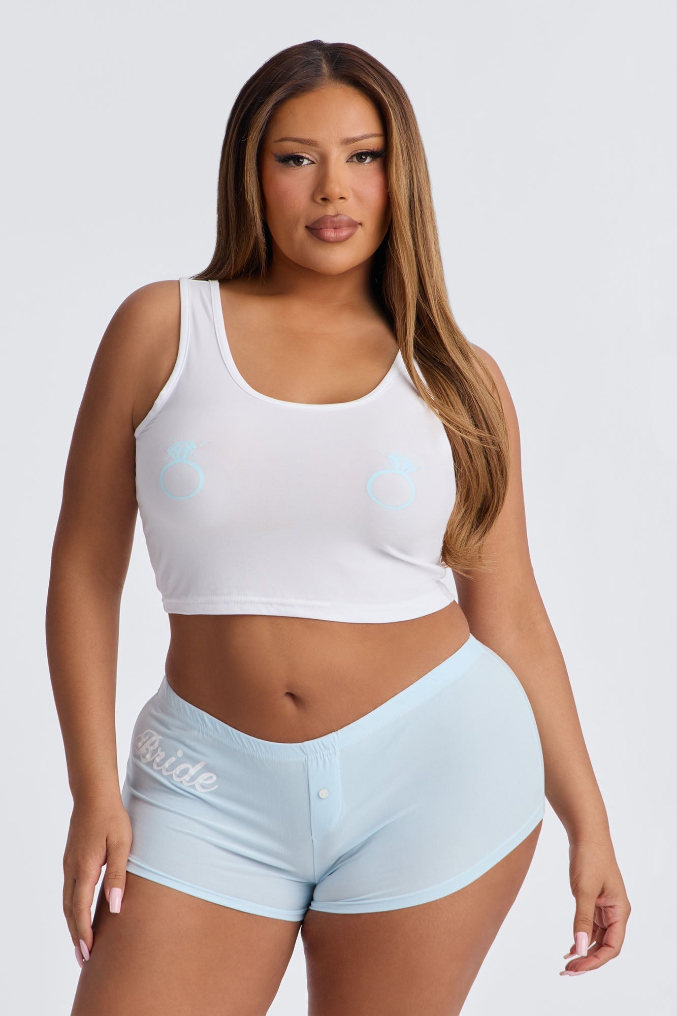 Put A Ring On It PJ Tank & Short Set - White/Blue