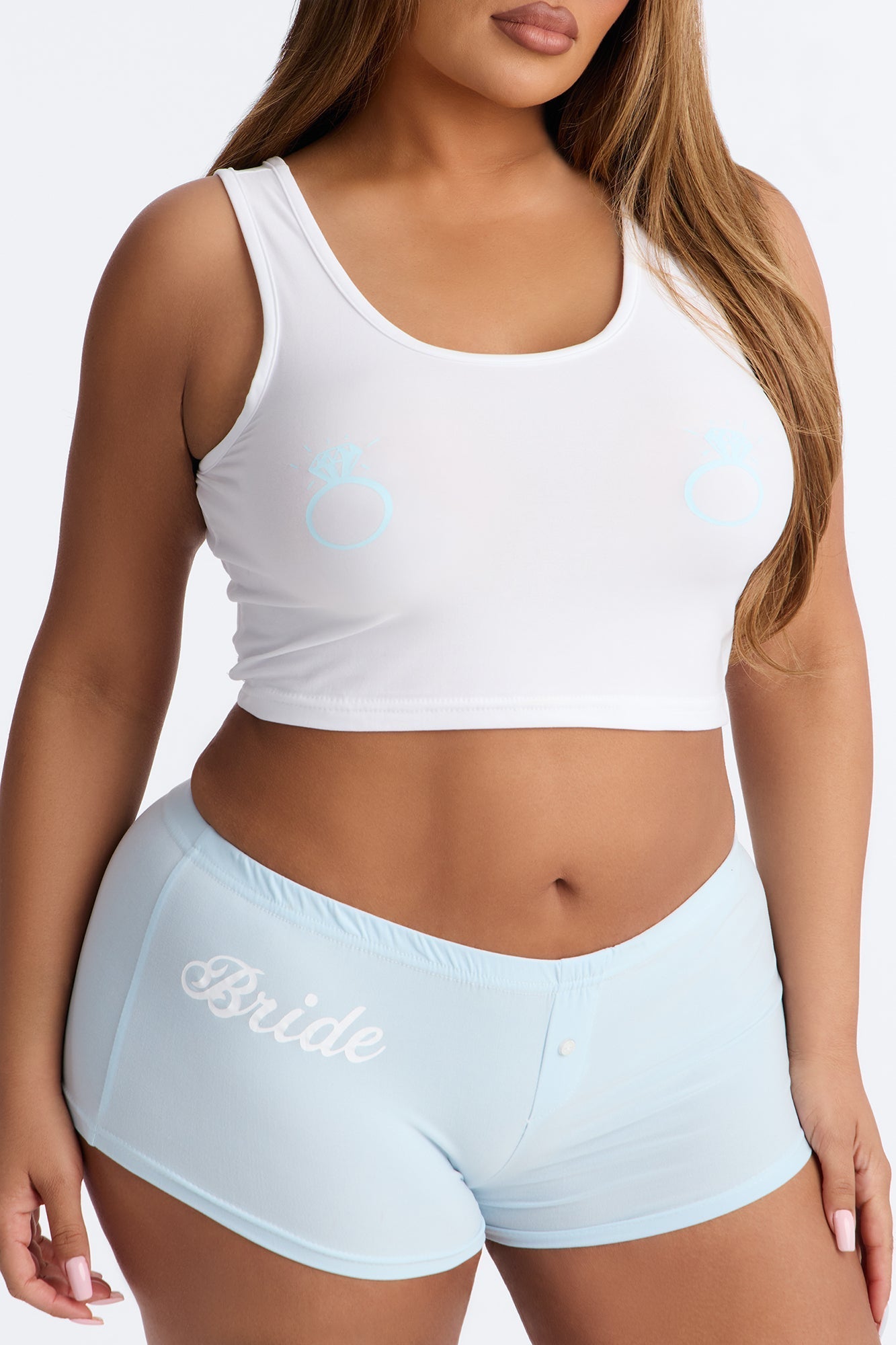 Put A Ring On It PJ Tank & Short Set - White/Blue