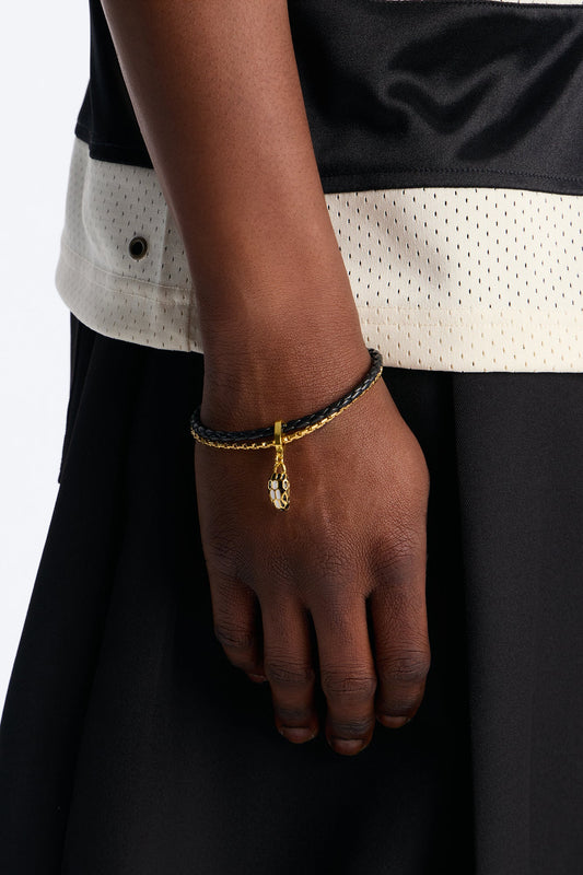 Serpent Dual Chain And Cord Bracelet - Black/Gold