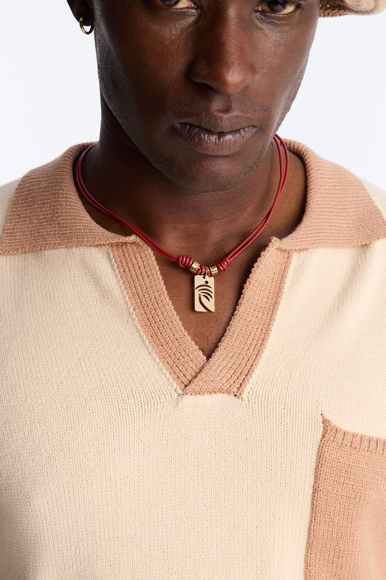 Palm Faux Leather Cording Necklace And Bracelet Set - Burgundy