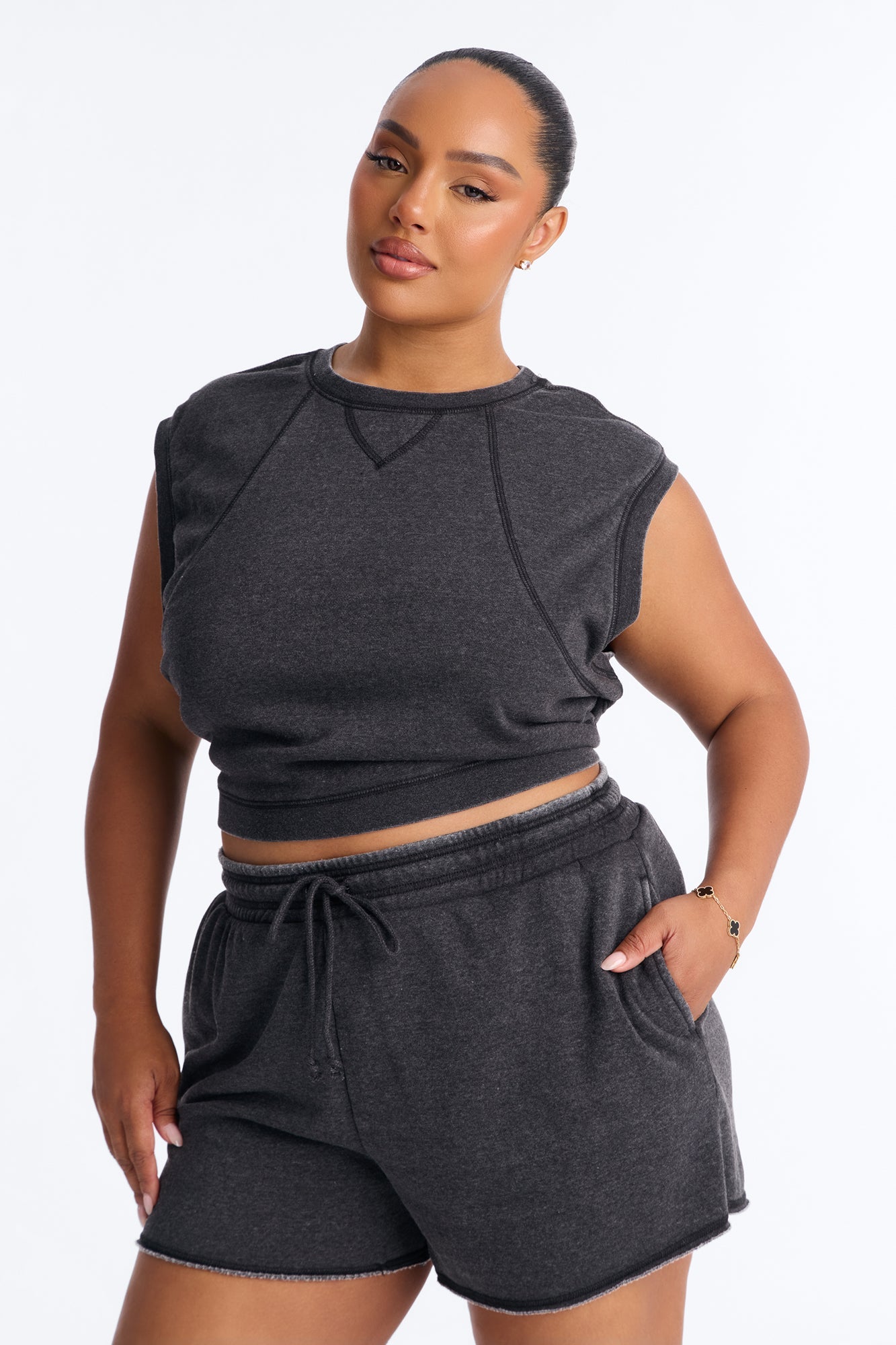 Bree Casual Sweatshort Set - Black