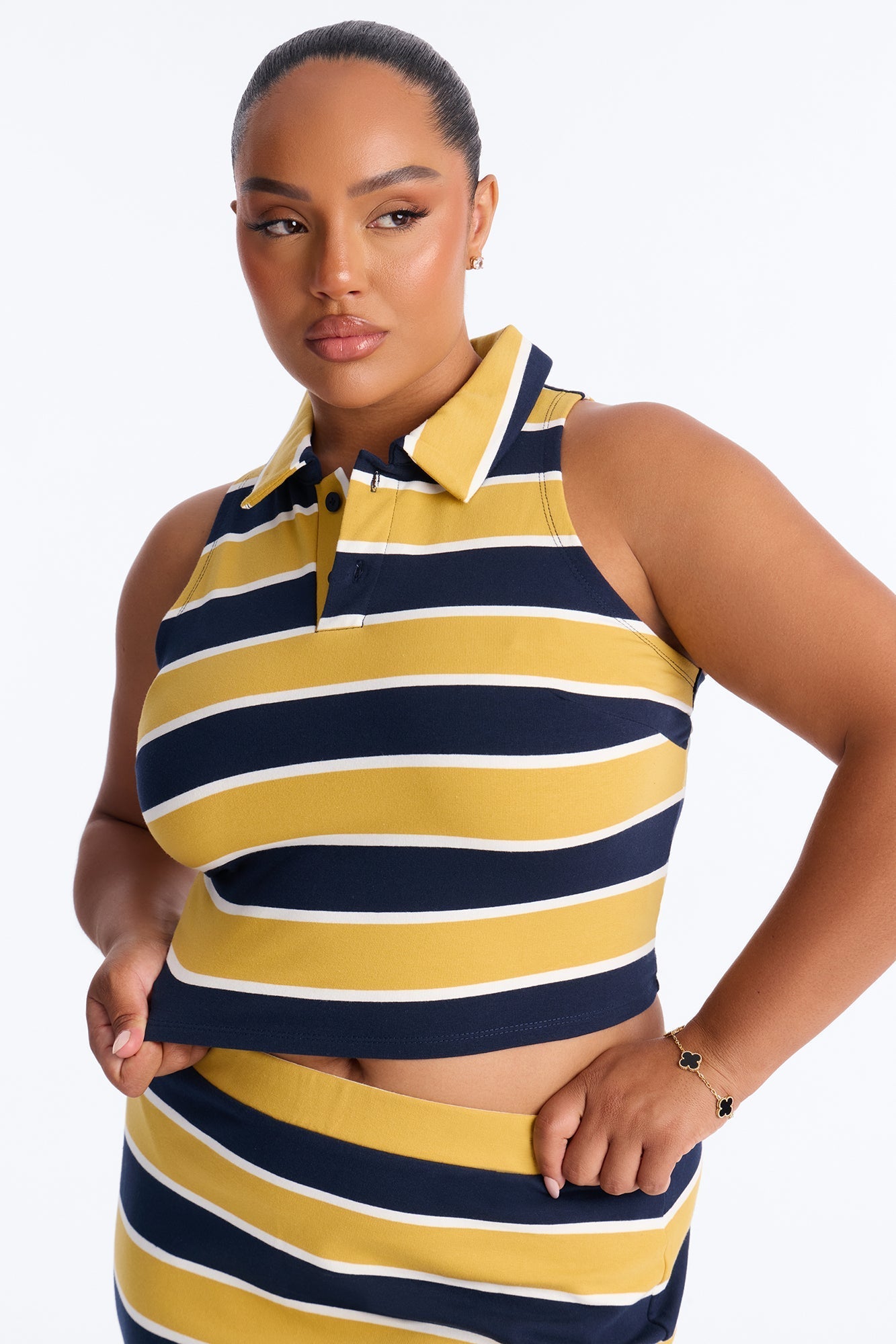 Lindsay Sleeveless Striped Skirt Set - Yellow/combo