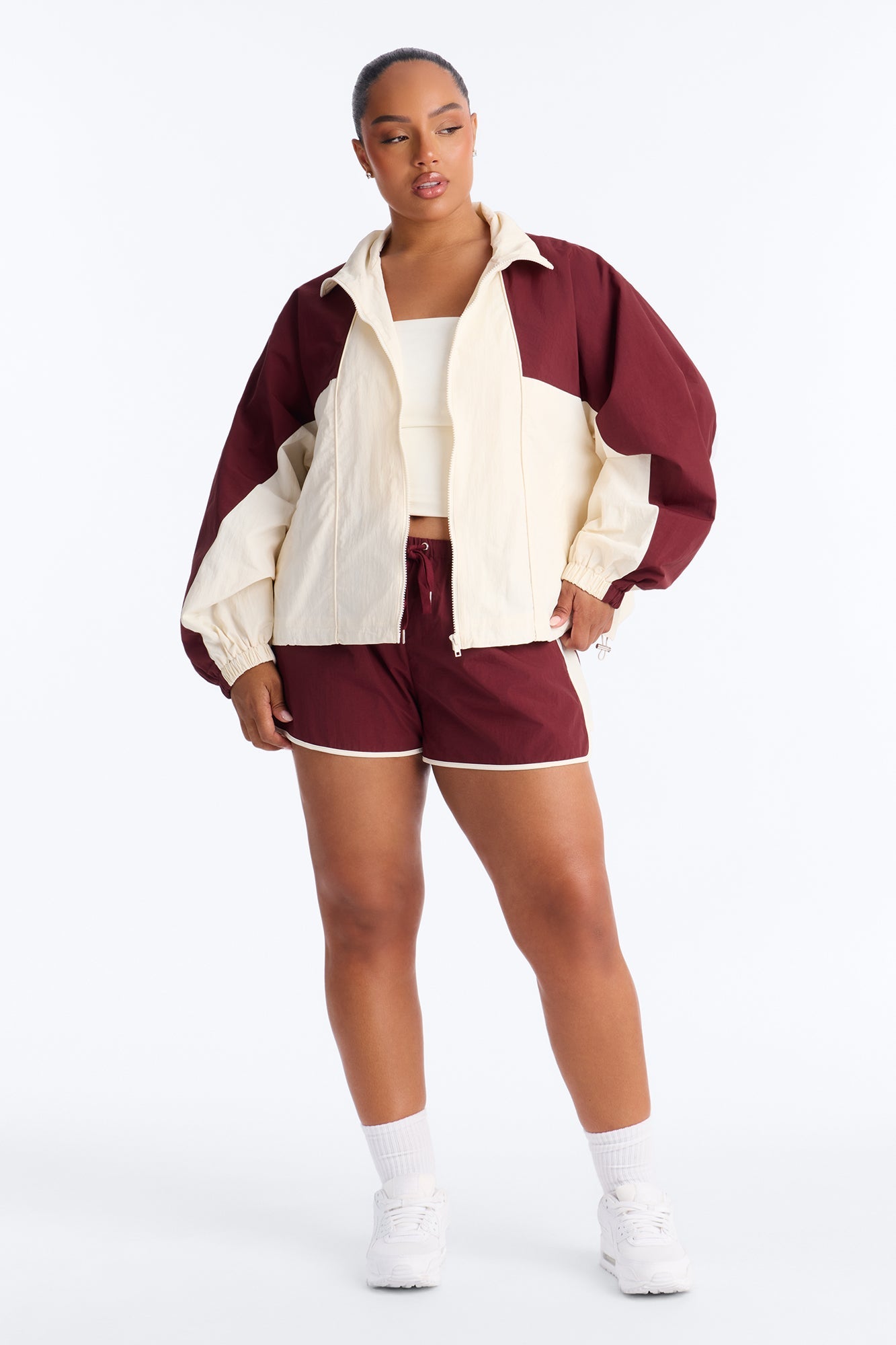 Extra Mile Color Block Windbreaker Jacket - Burgundy