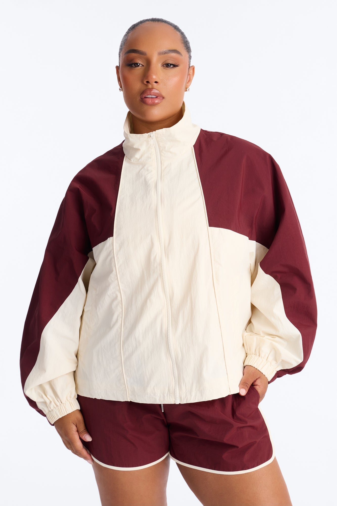 Extra Mile Color Block Windbreaker Jacket - Burgundy