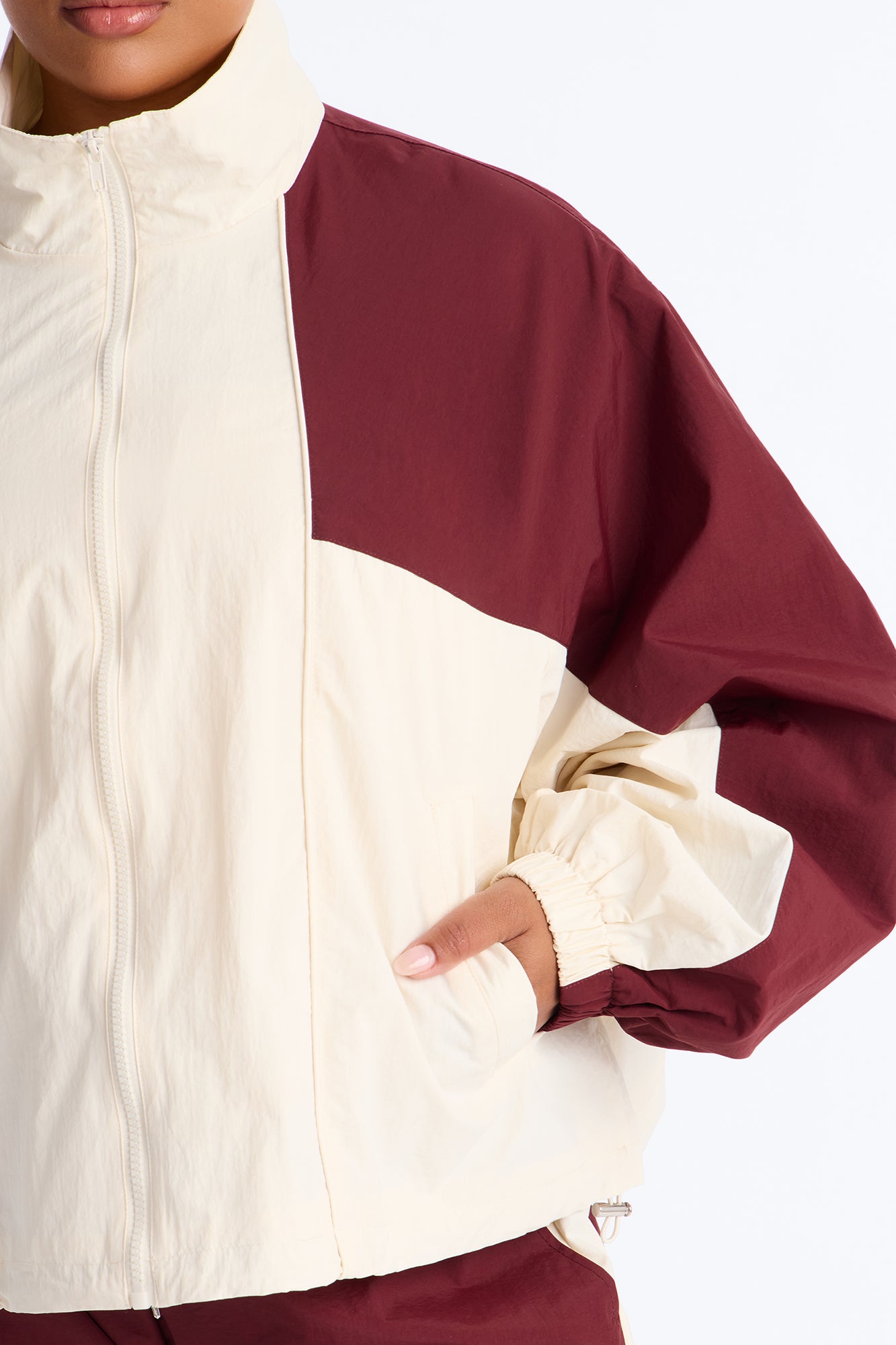 Extra Mile Color Block Windbreaker Jacket - Burgundy NEWFASHIONEDGE