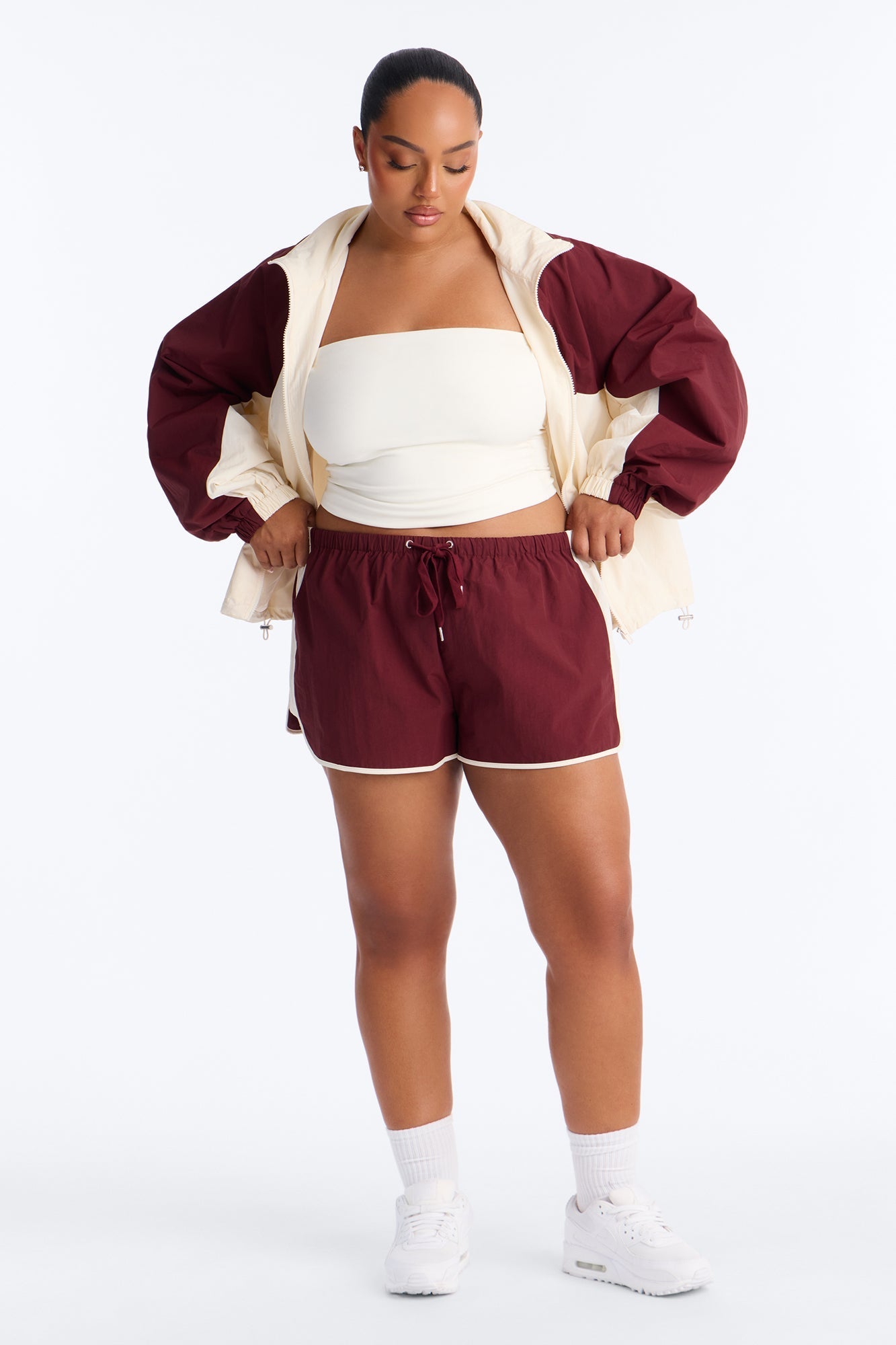 Extra Mile Color Block Windbreaker Short - Burgundy NEWFASHIONEDGE