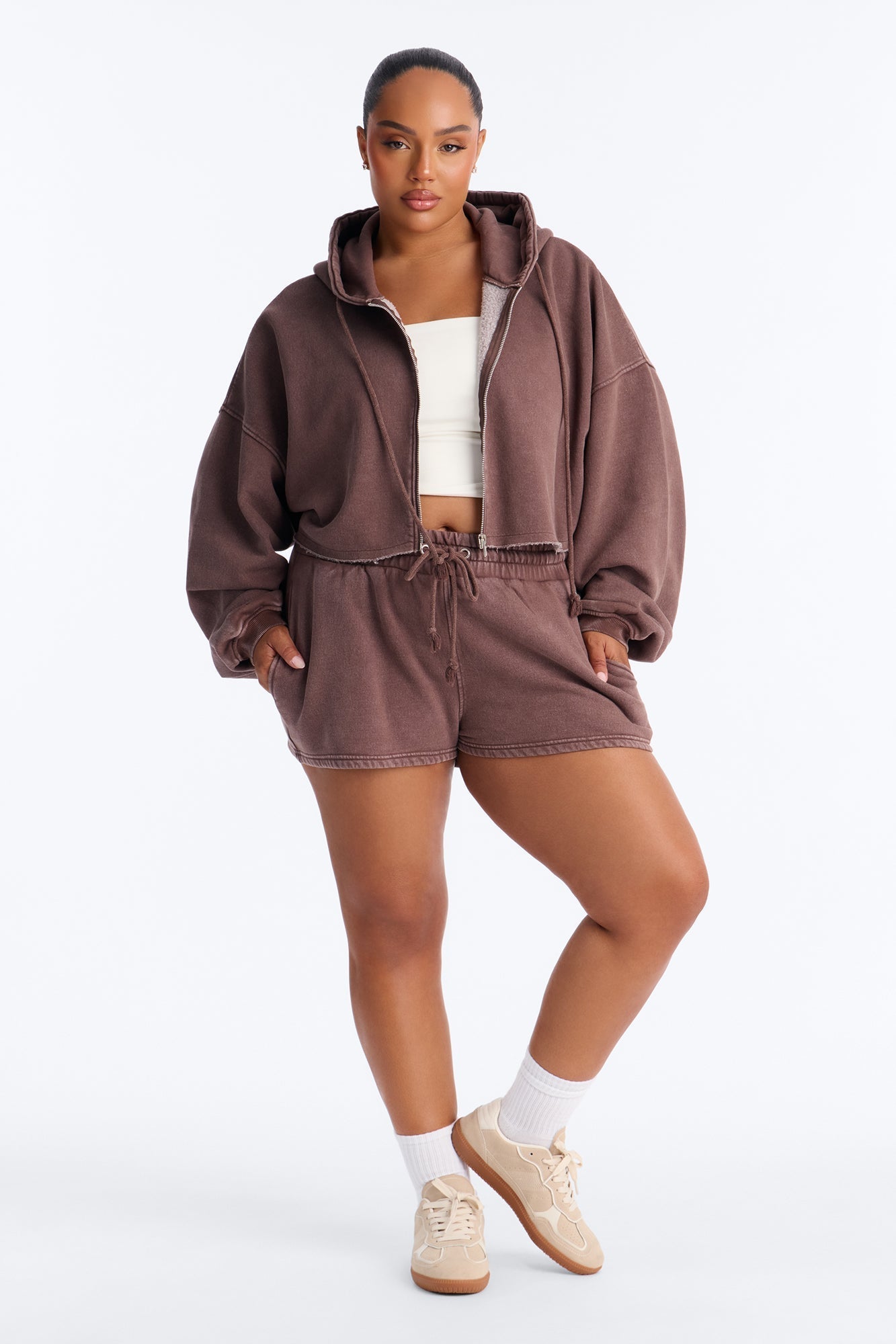 On The Go Washed Short Set - Chocolate