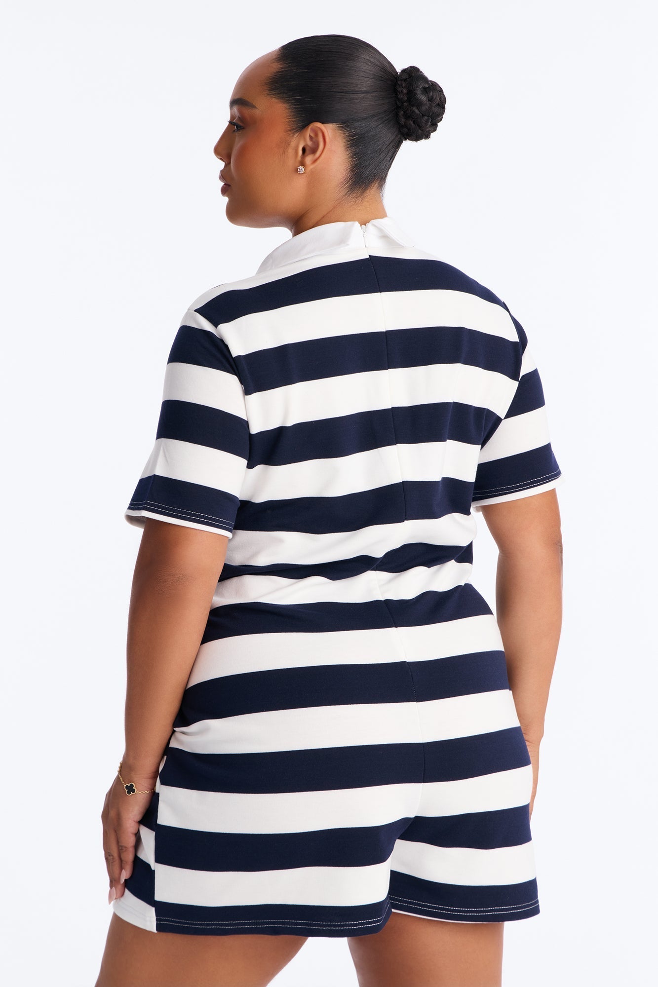 Bailey Striped Polo Romper - Navy