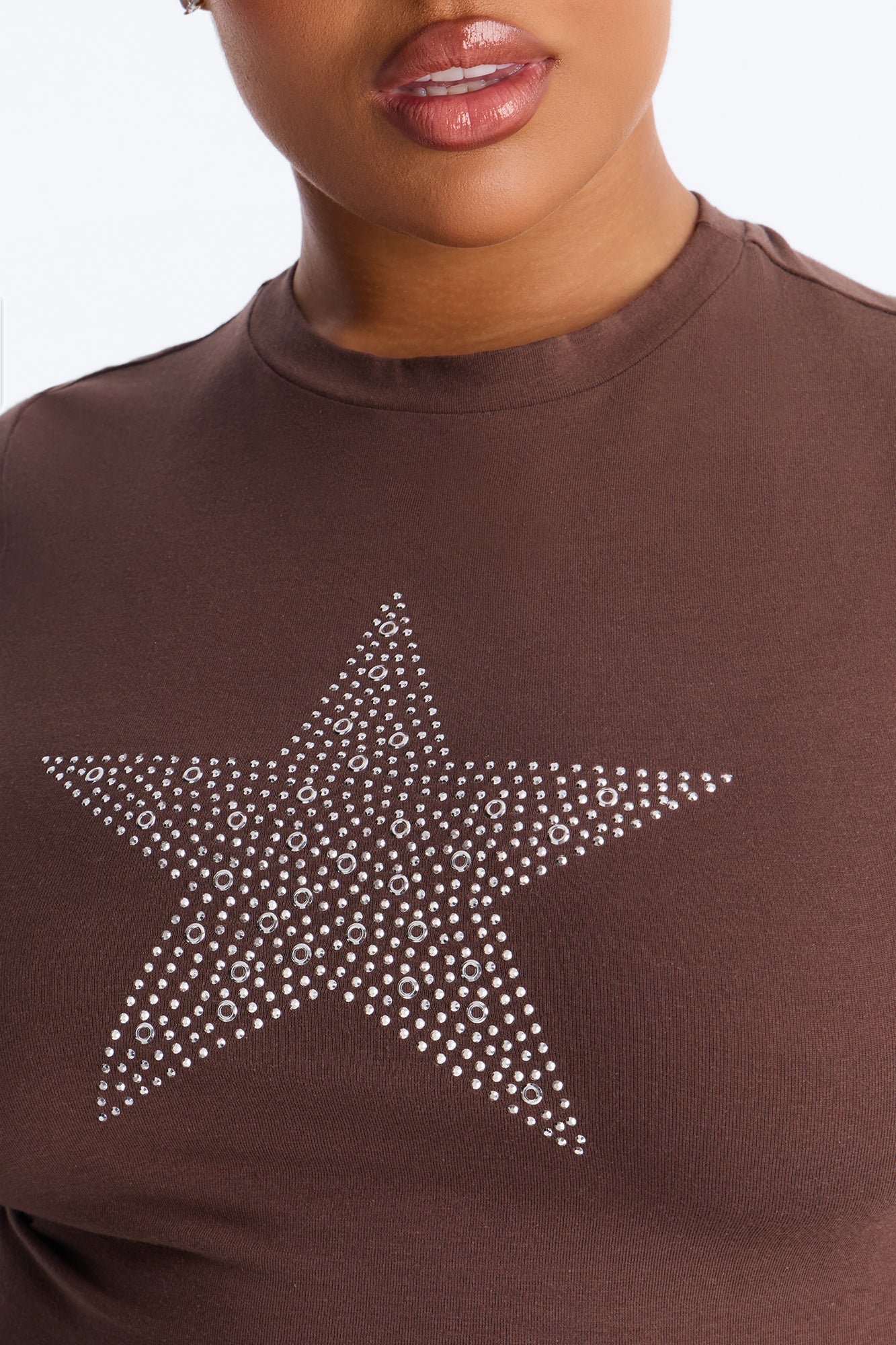Shining Star Rhinestone Baby Tee - Brown NEWFASHIONEDGE