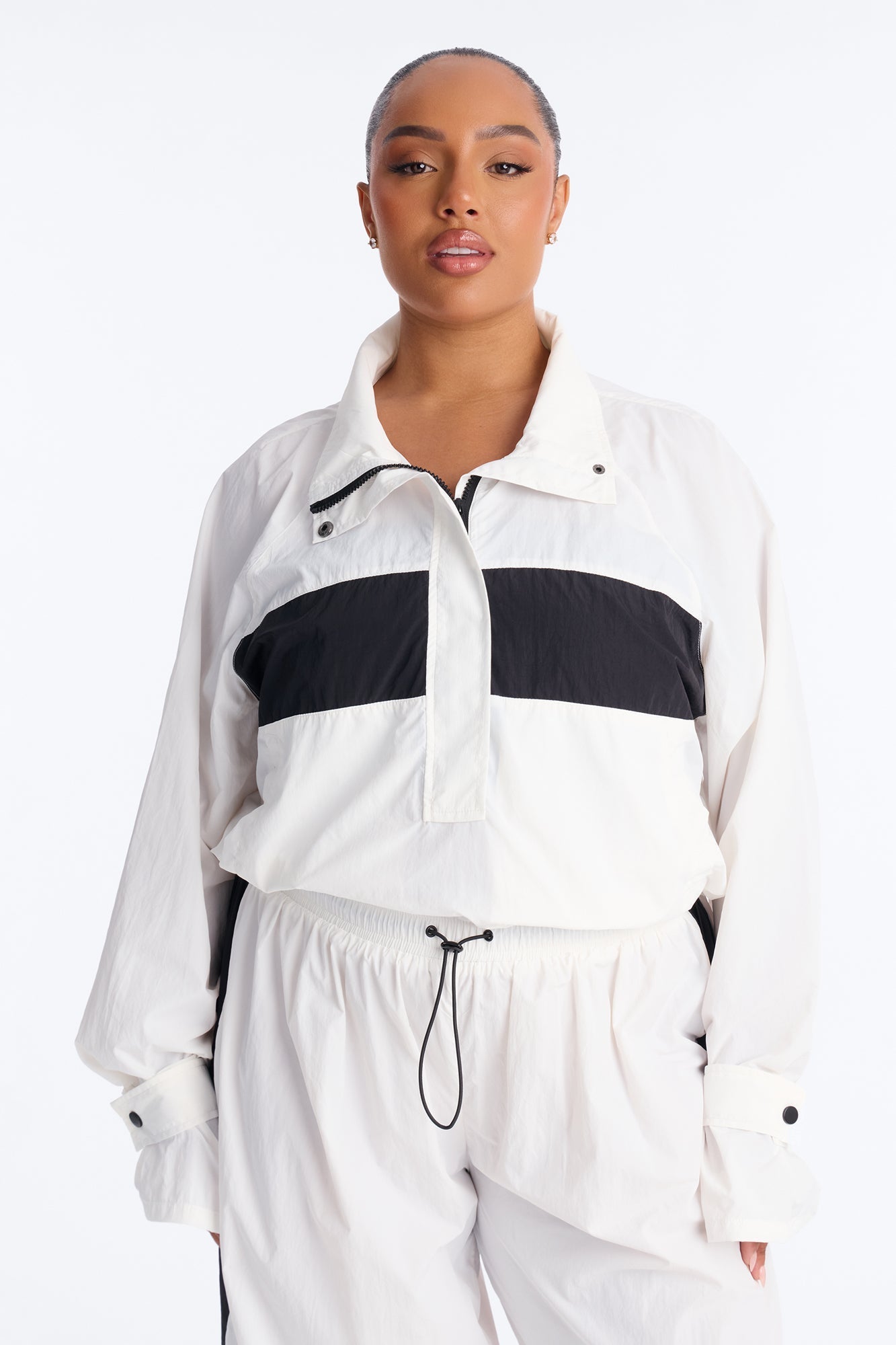 Colette Nylon Pant Set - White/Black NEWFASHIONEDGE