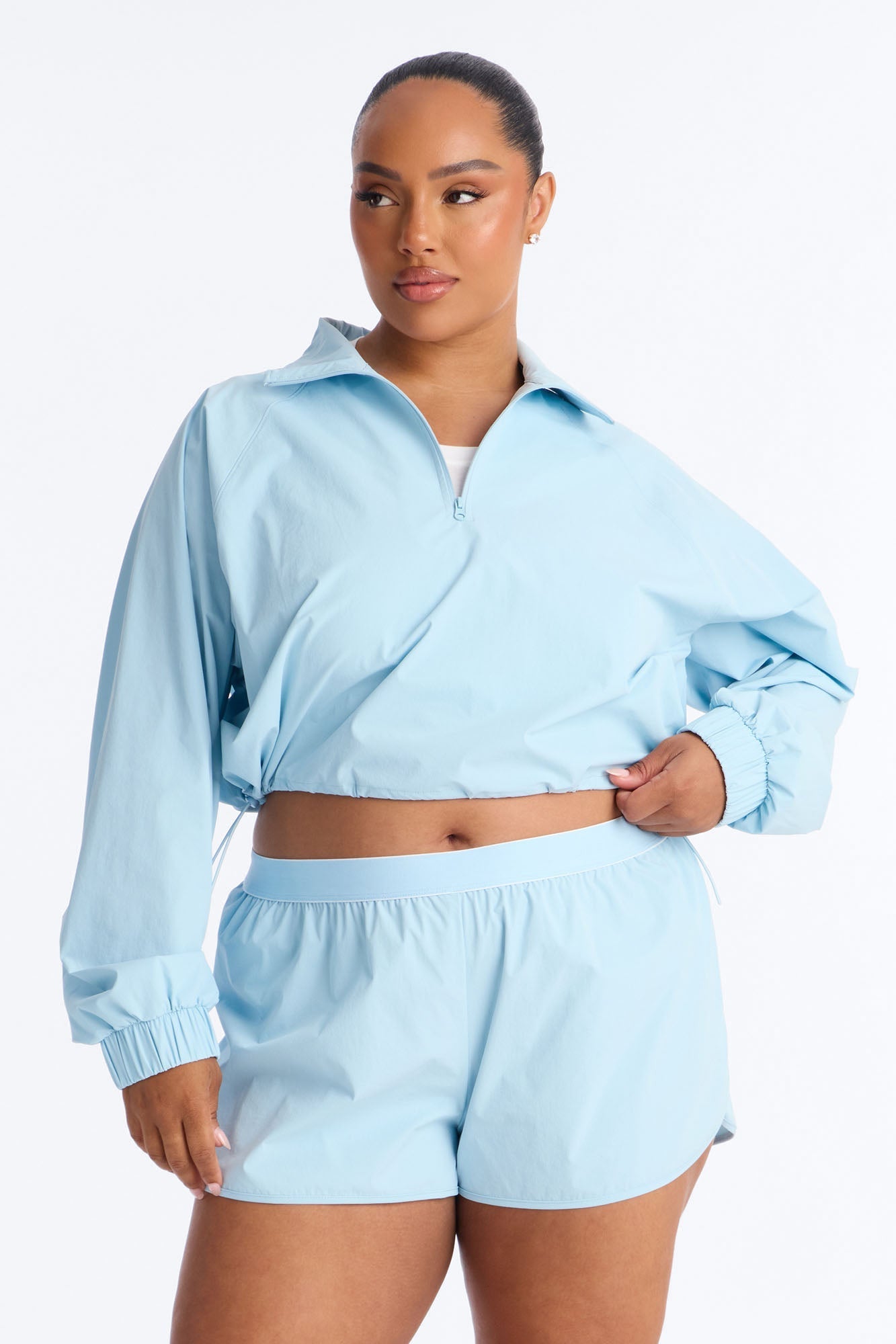 Alora Windbreaker Lounge Quarter Zip - Light Blue