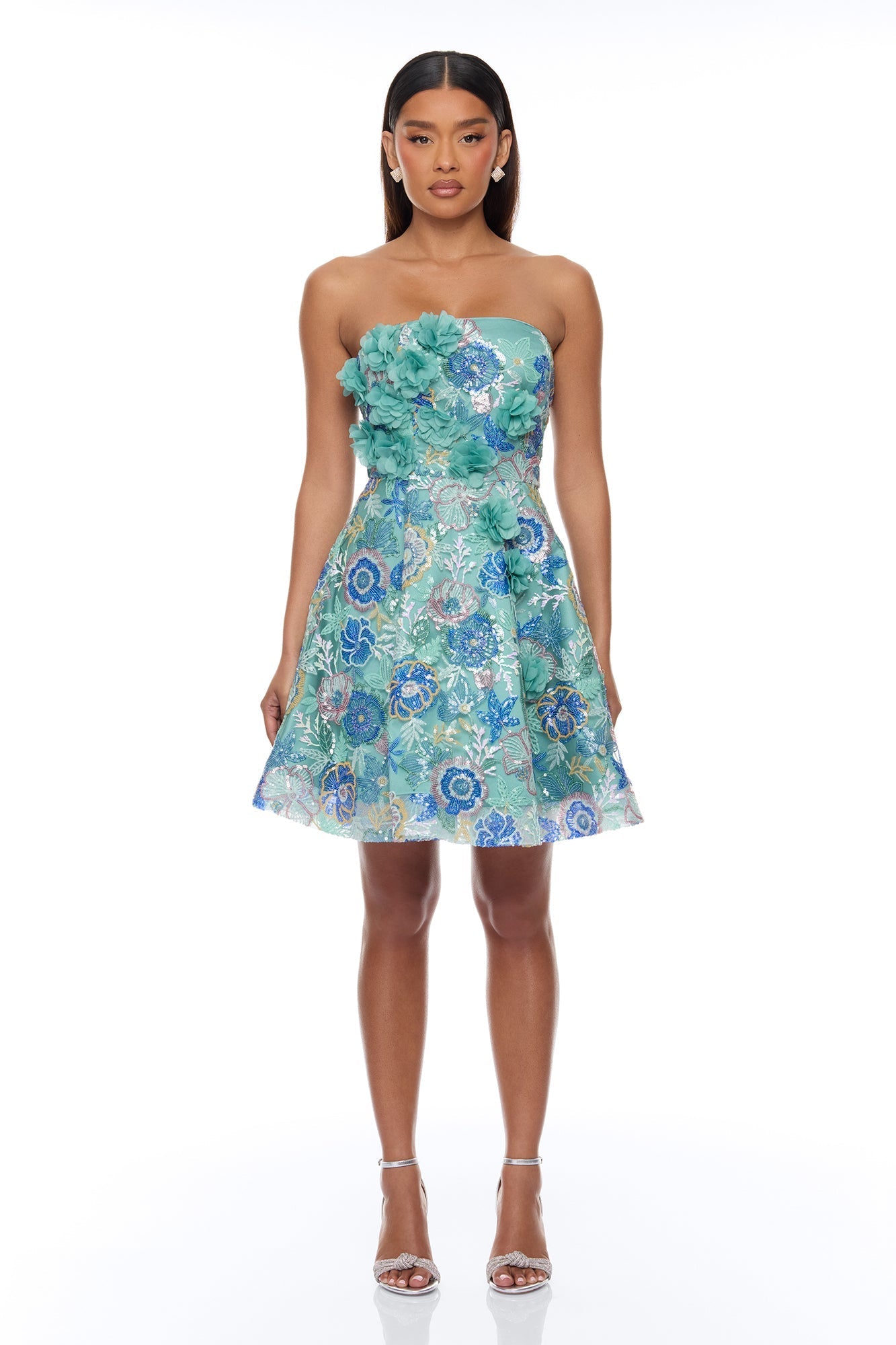 Becca Embroidered Mini Dress - Teal