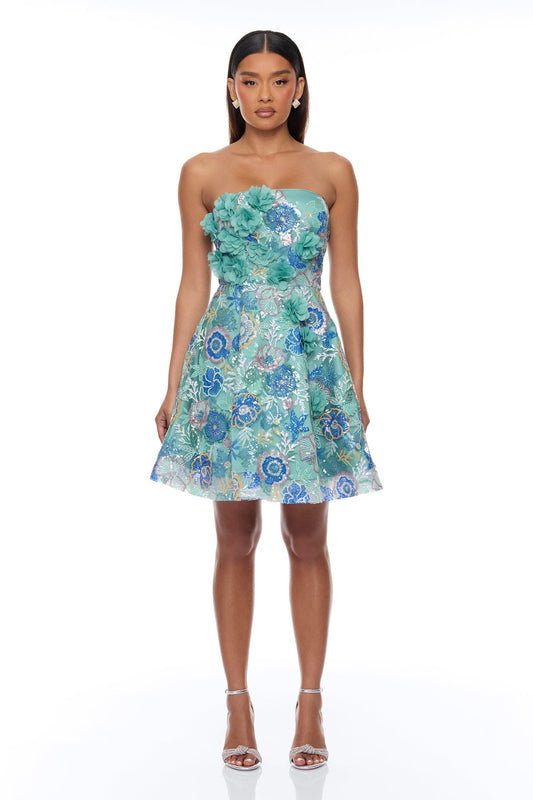 Becca Embroidered Mini Dress - Teal