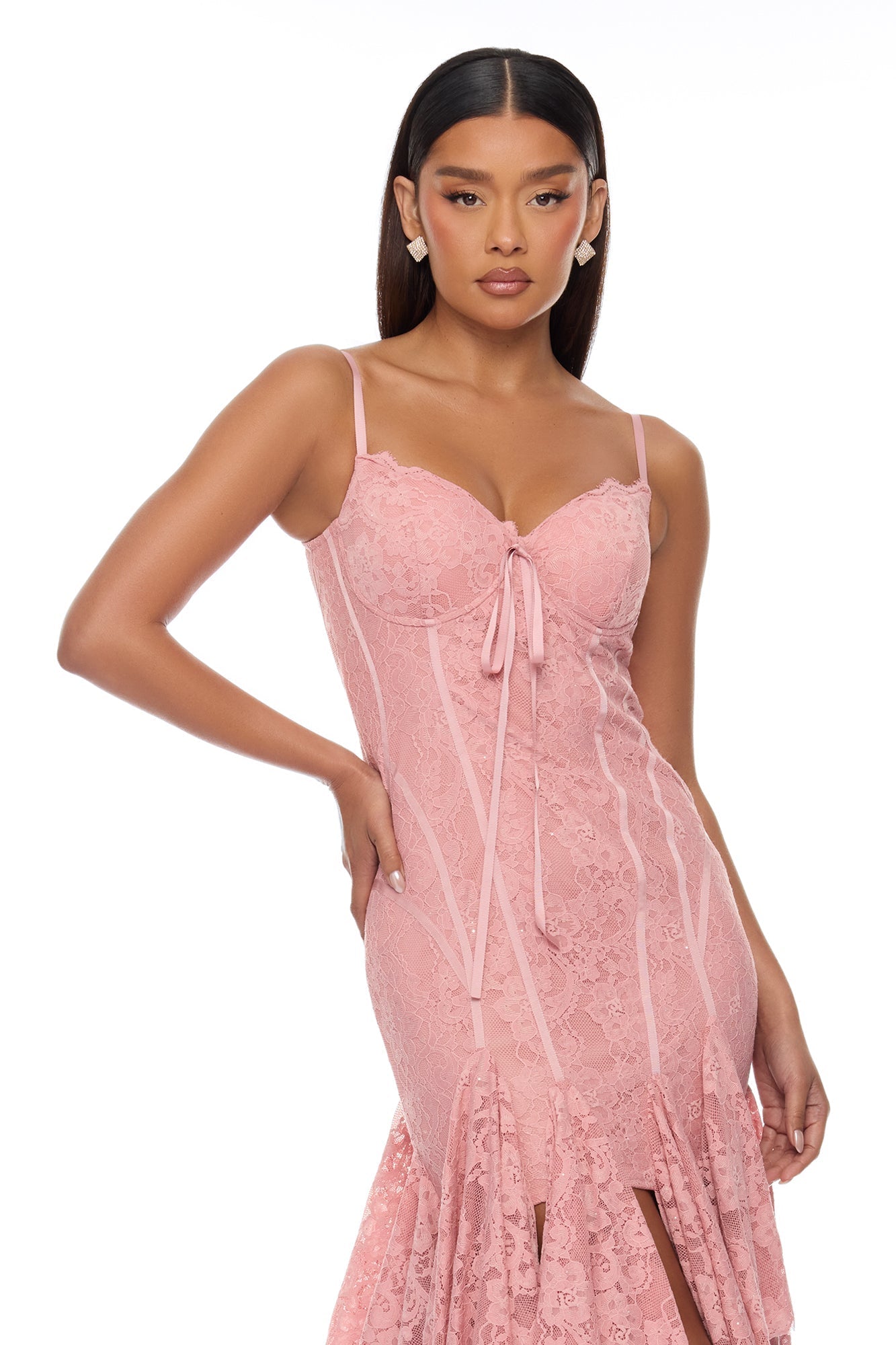 Madeline Ruffle Lace Maxi Dress - Mauve