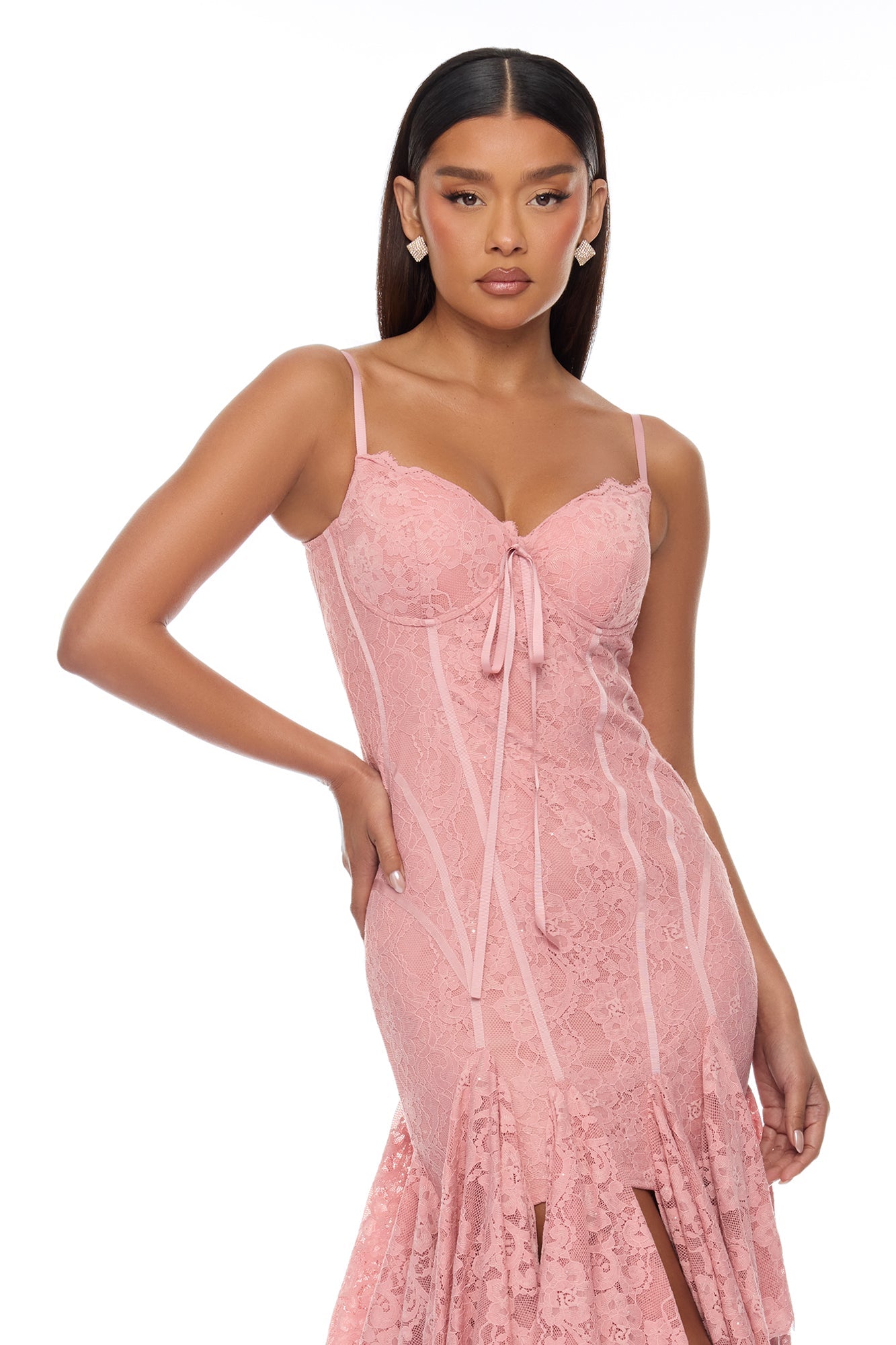 Madeline Ruffle Lace Maxi Dress - Mauve