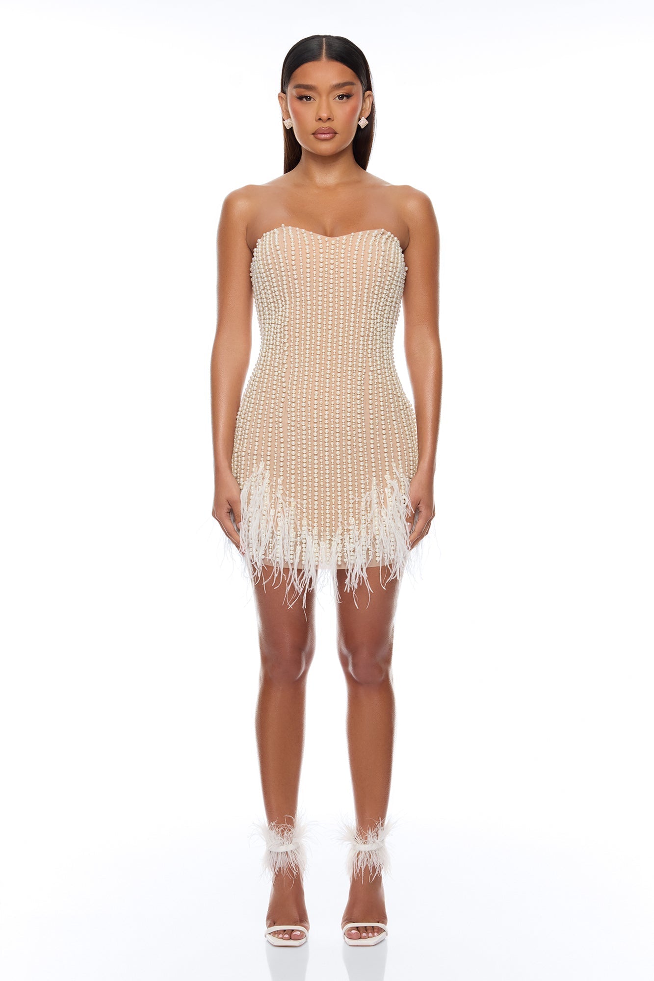 Center Stage Pearl Mini Dress - White