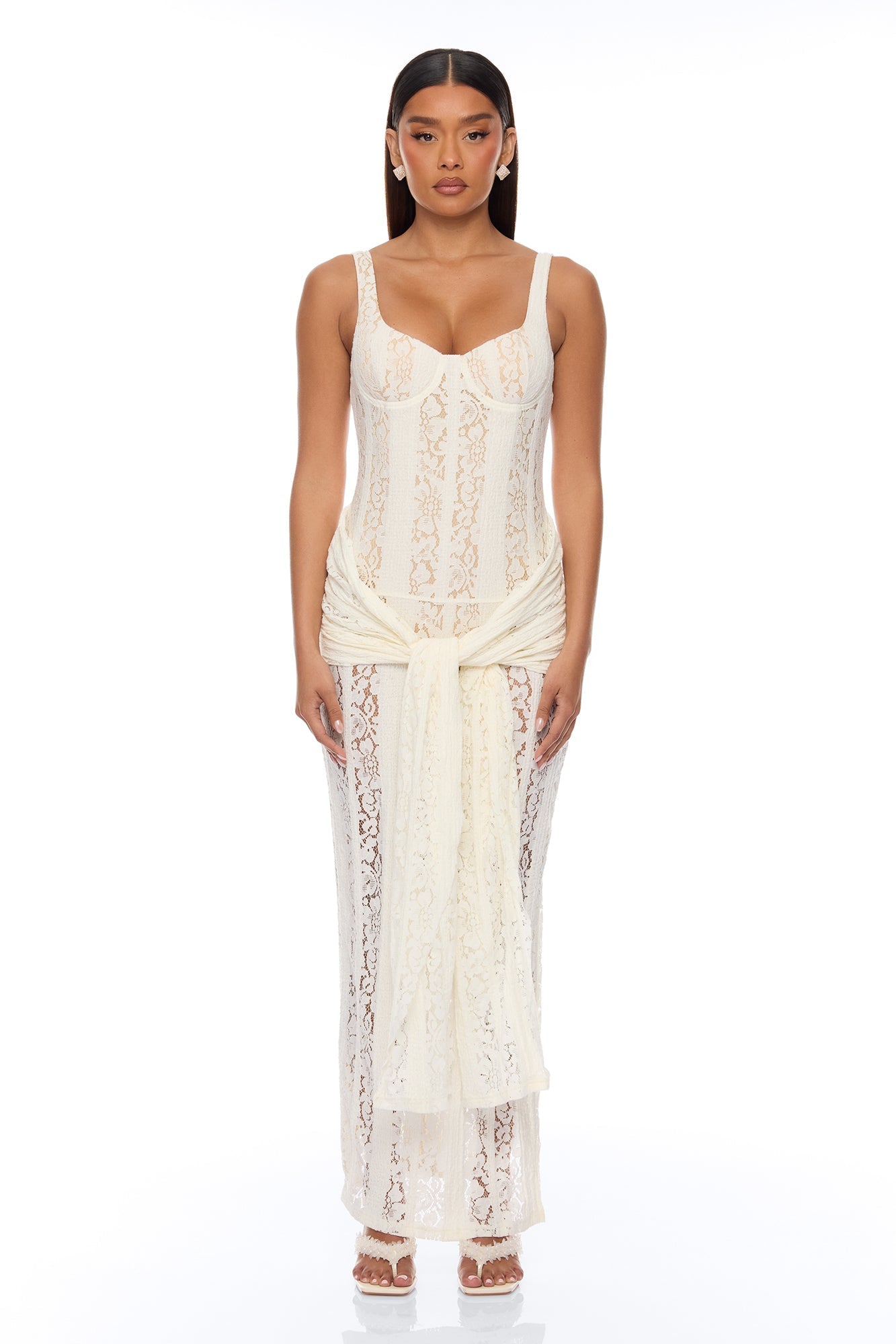Martina Draped Lace Maxi Dress - Ivory