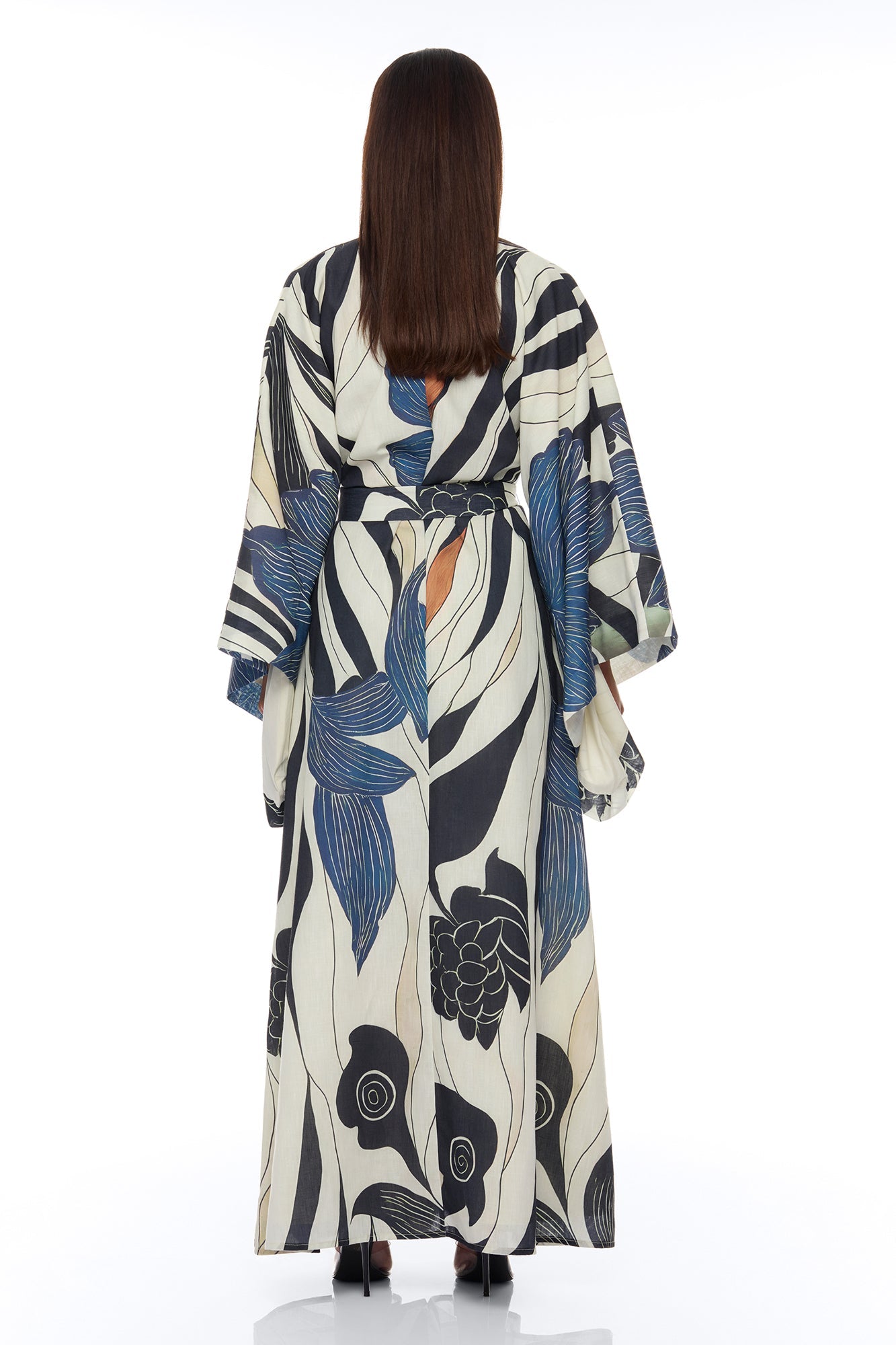 Daniella Bell Sleeve Linen Kimono - Navy/combo