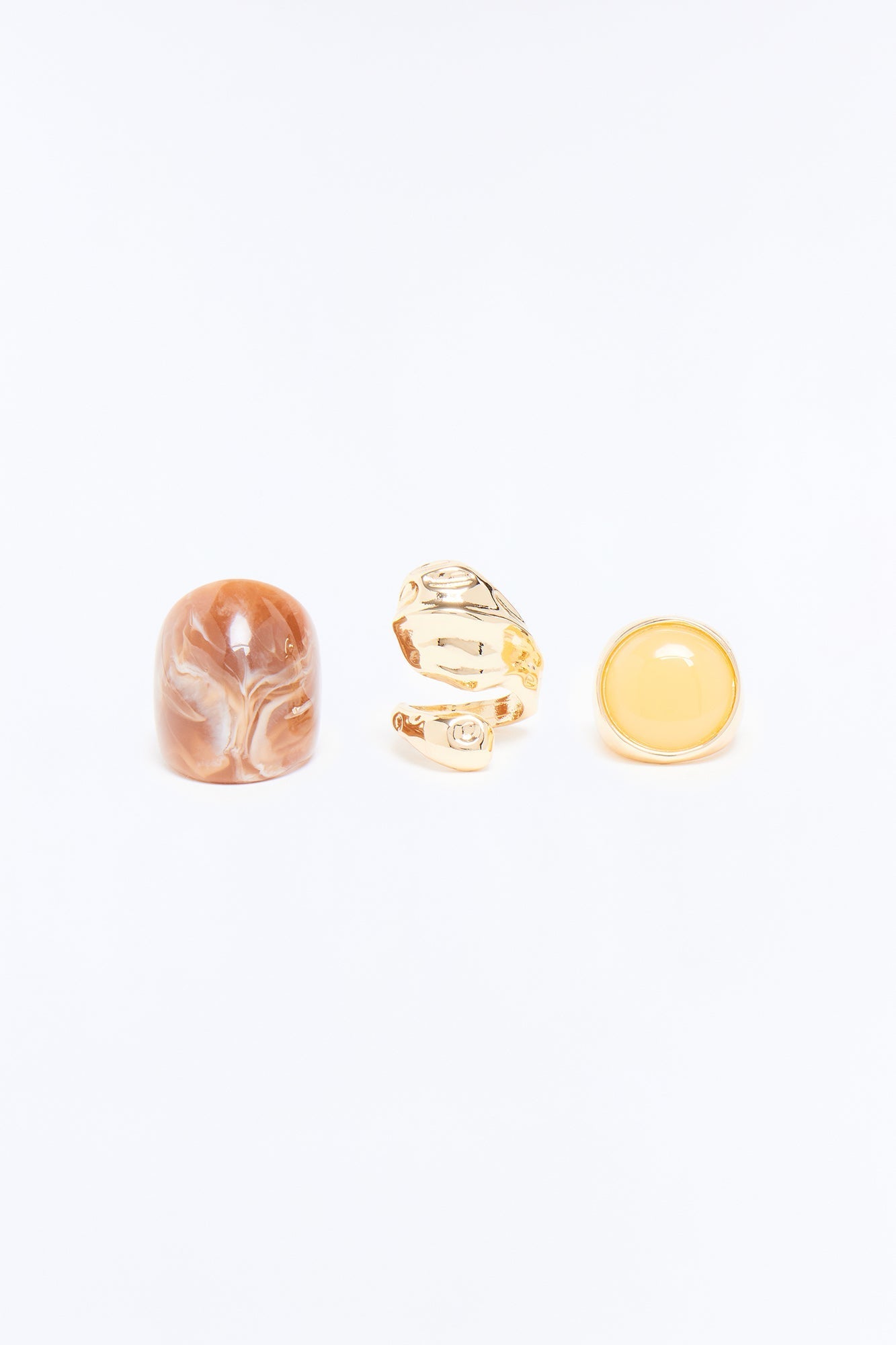 Cabo Jeweled 3 Piece Ring Set - Gold/Brown
