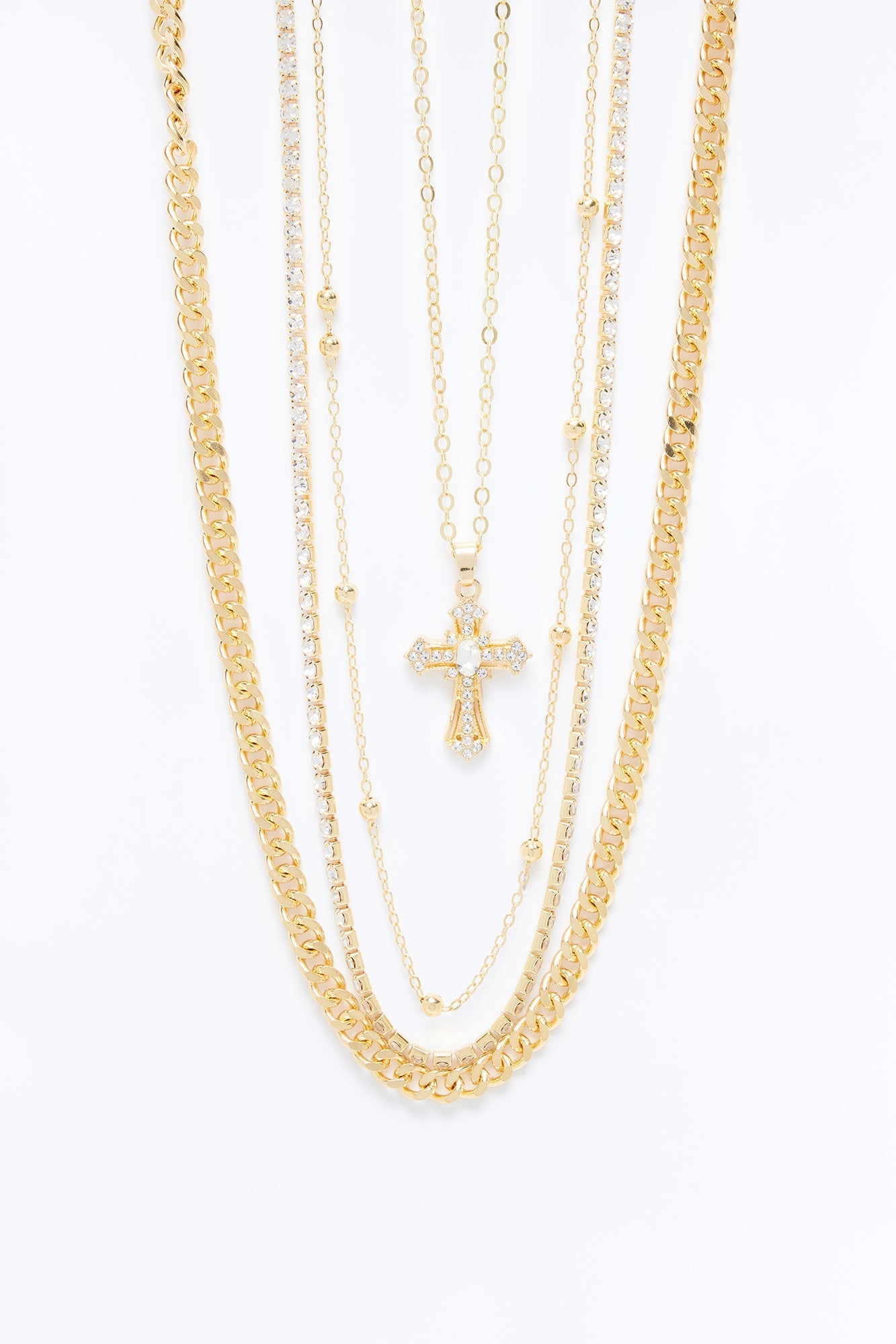 High Values Rhinestone Layered Necklace - Gold