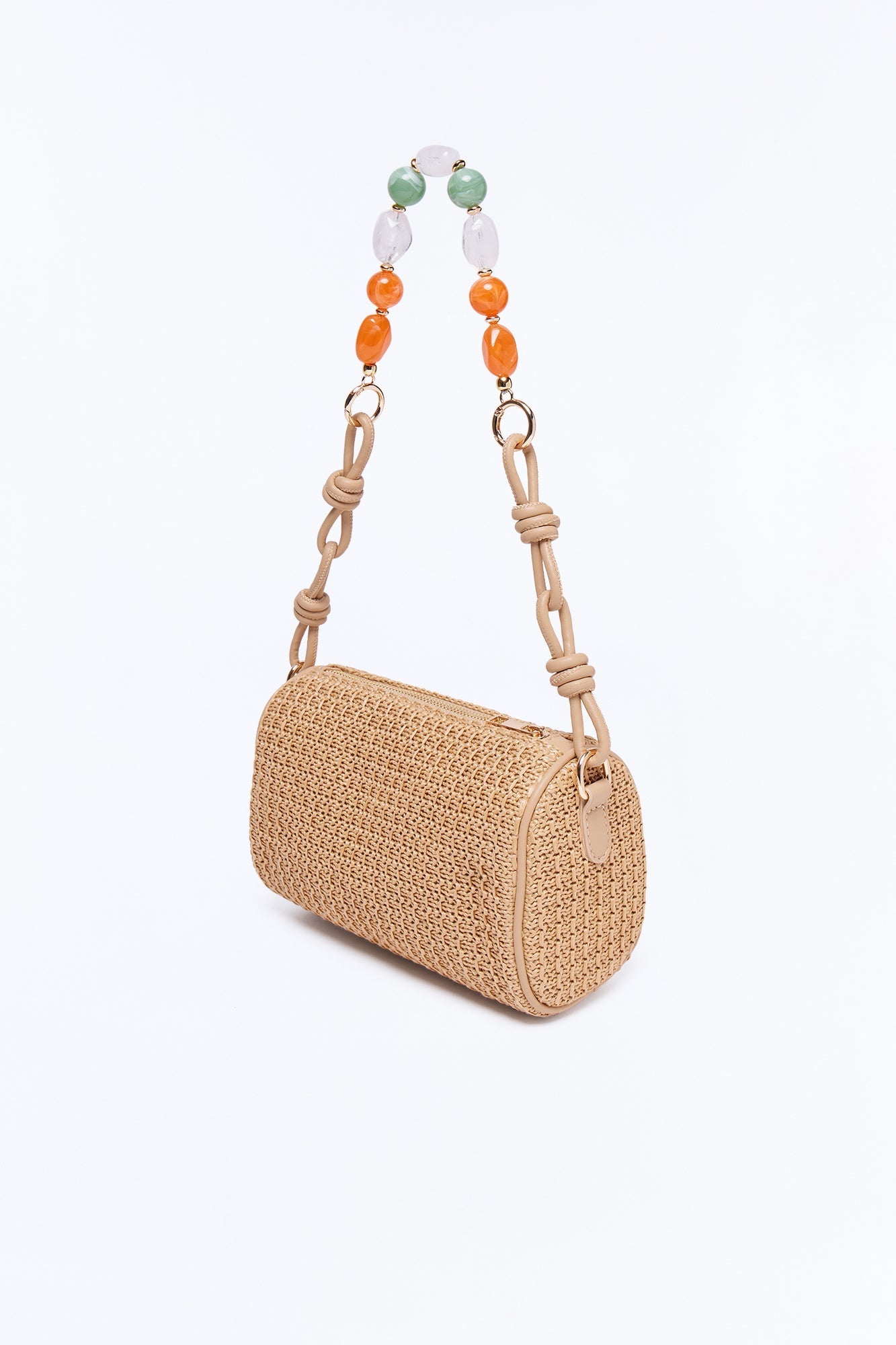 Sand And Sea Straw Jeweled Shoulder Handbag - Tan