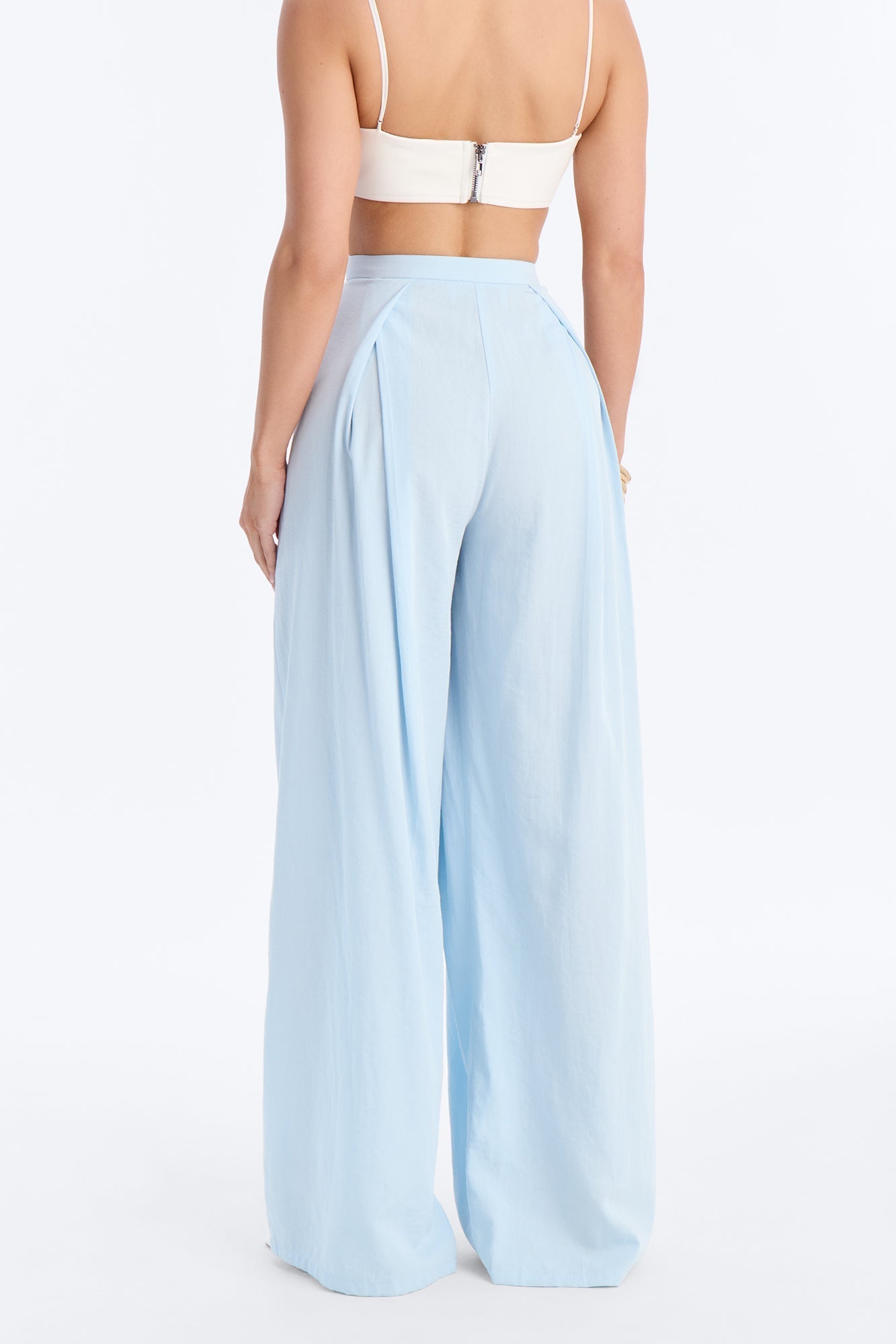 Tyra High Rise Pleated Wide Leg Pant - Light Blue