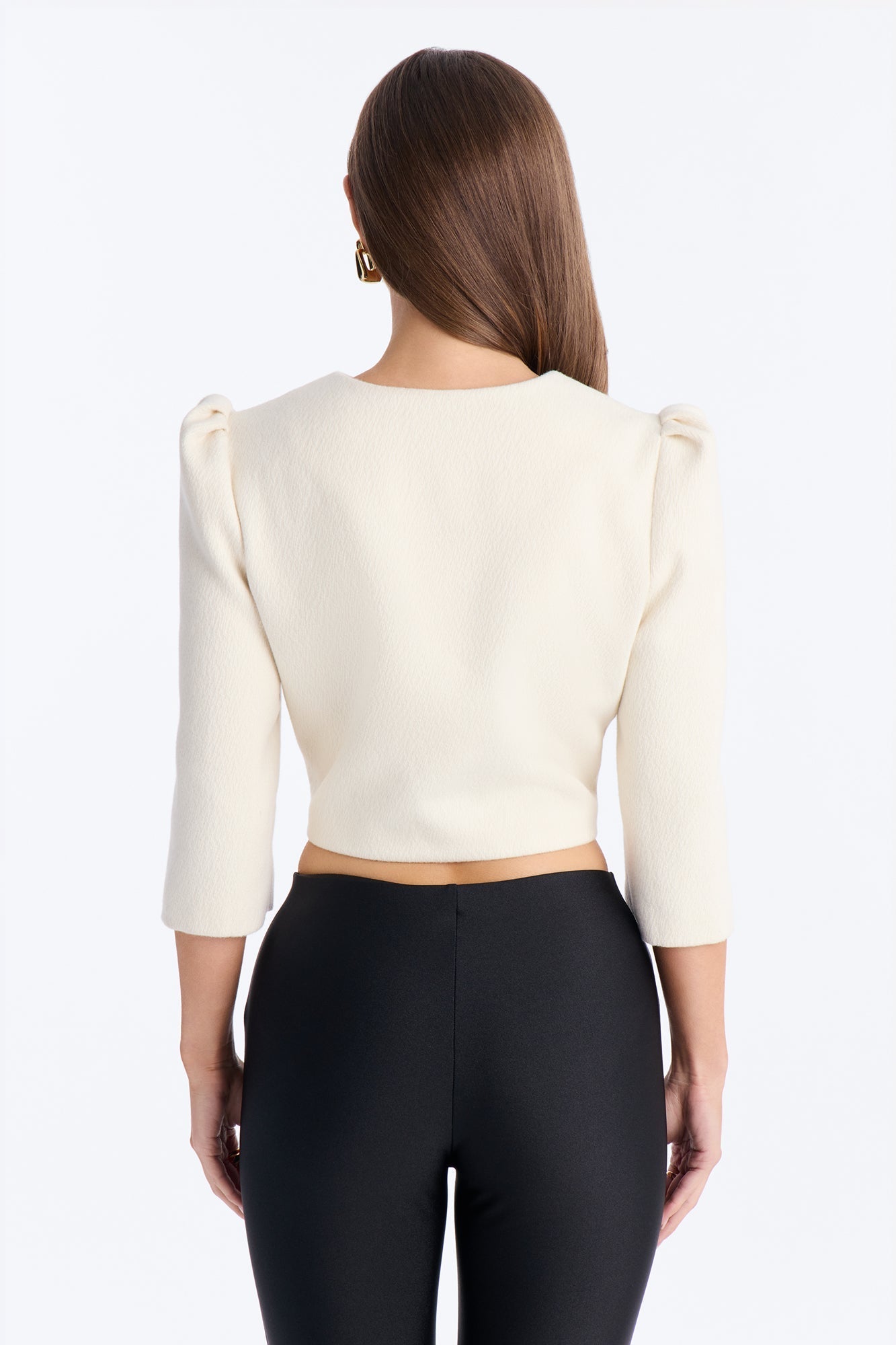 Kate Cropped Short Sleeve Crossover Blazer - White