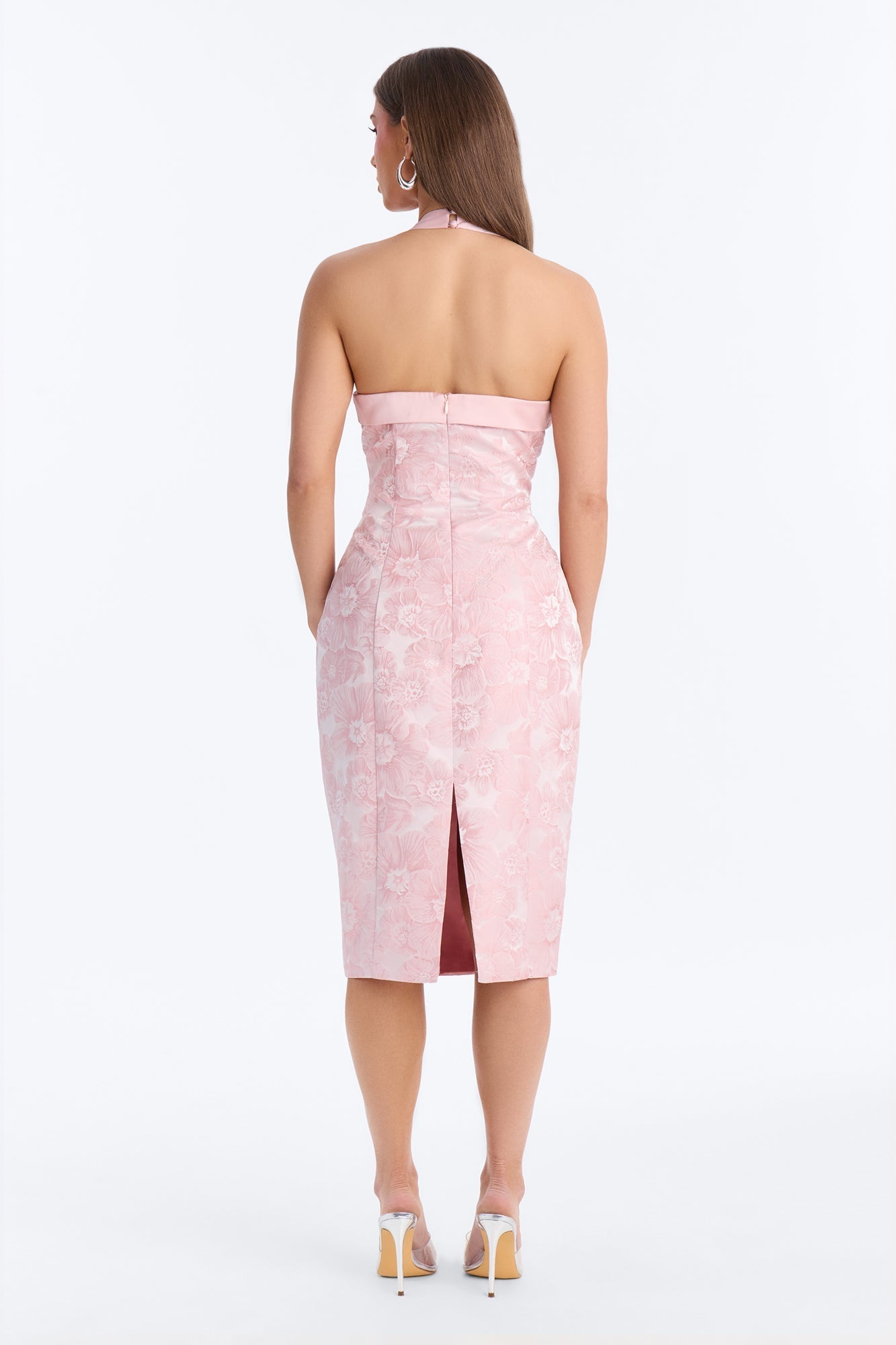 Fiona Floral Jacquard Midi Dress - Pink NEWFASHIONEDGE