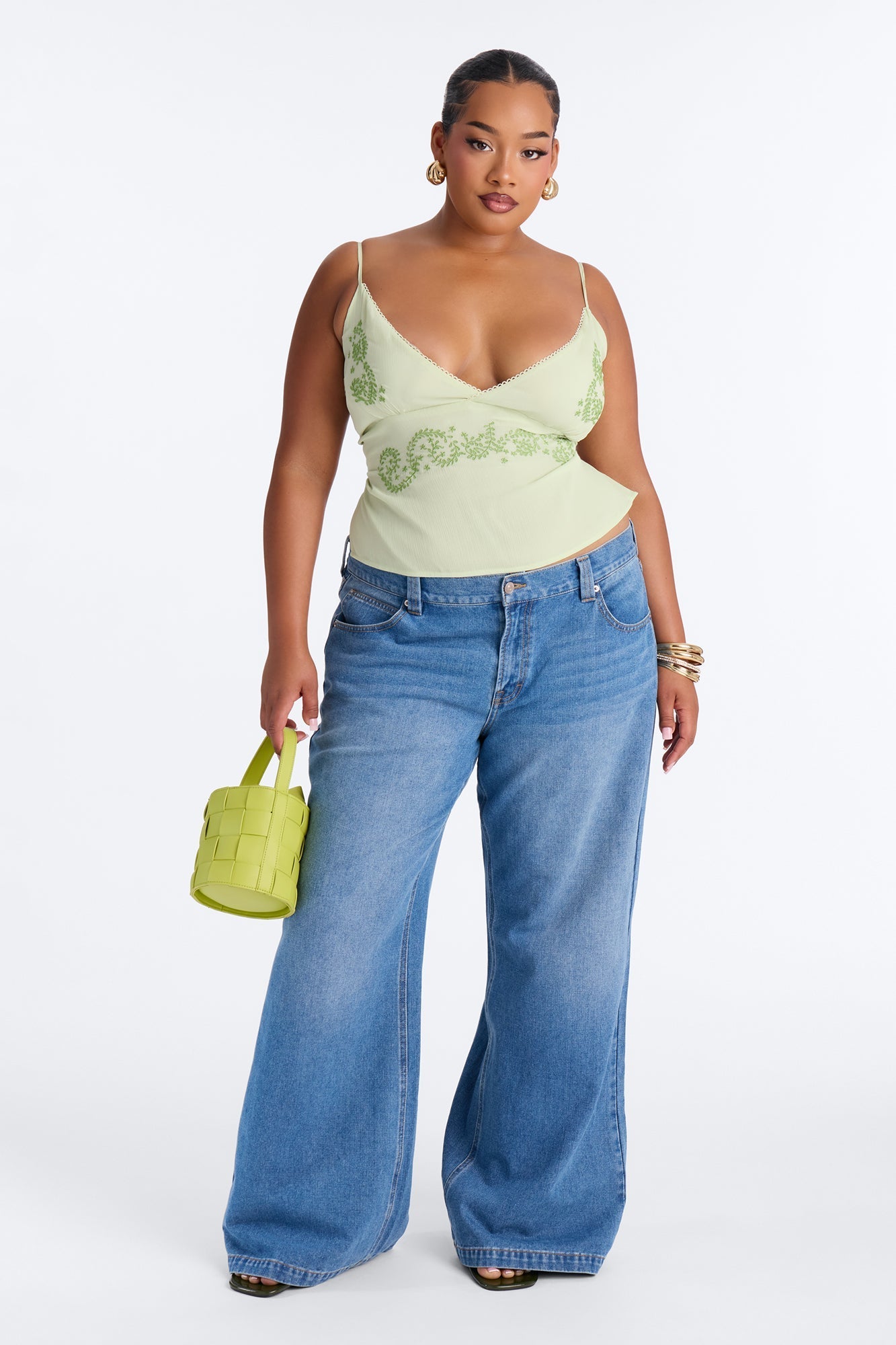 Lemonade Lips Embroidered Chiffon Top - Green NEWFASHIONEDGE