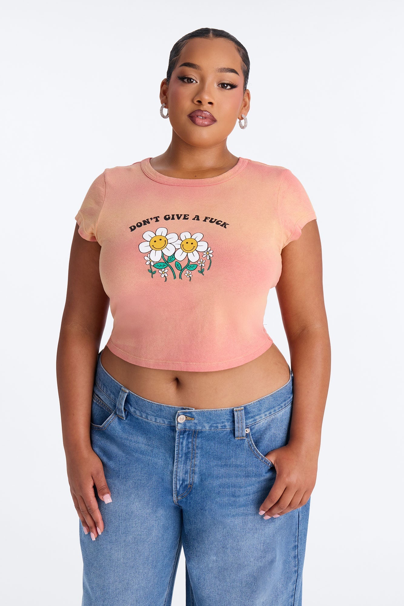 Don't Give A Fuck Washed Baby Tee - Peach