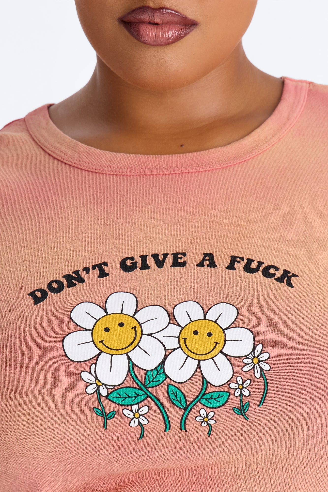 Don't Give A Fuck Washed Baby Tee - Peach