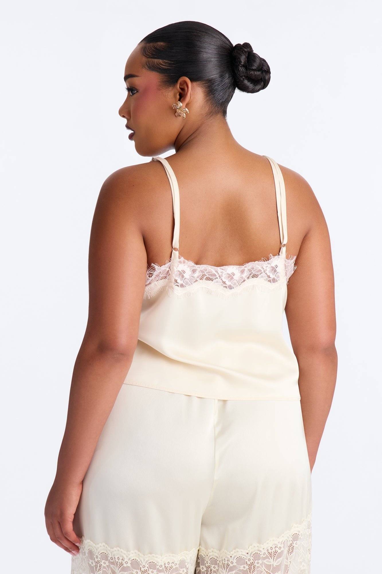 Vintage Muse Lace Trim Satin Cami Top - Cream/combo NEWFASHIONEDGE