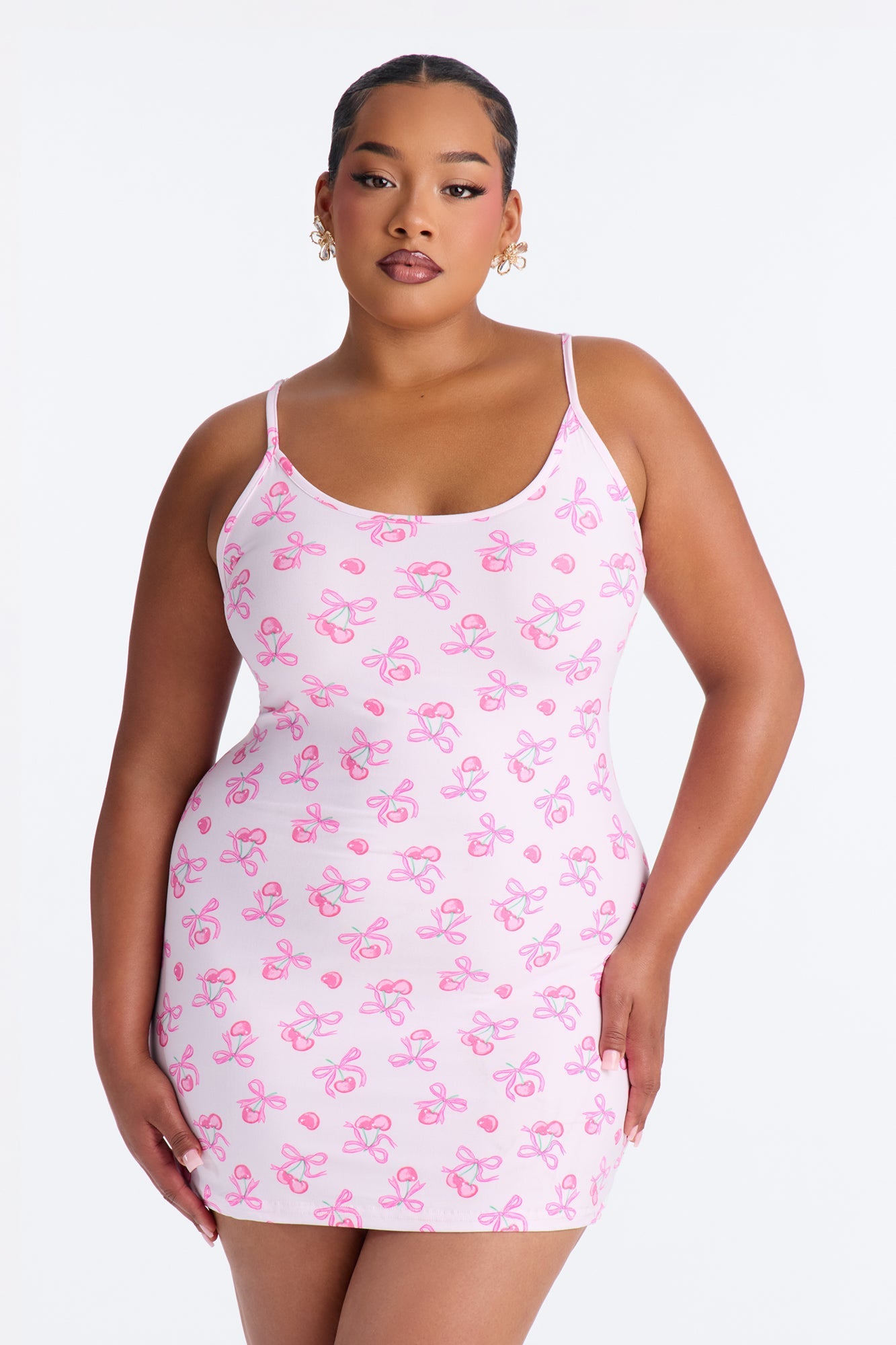 Snuggle Ready Cherry Bow Print PJ Sleep Dress - Pink/combo