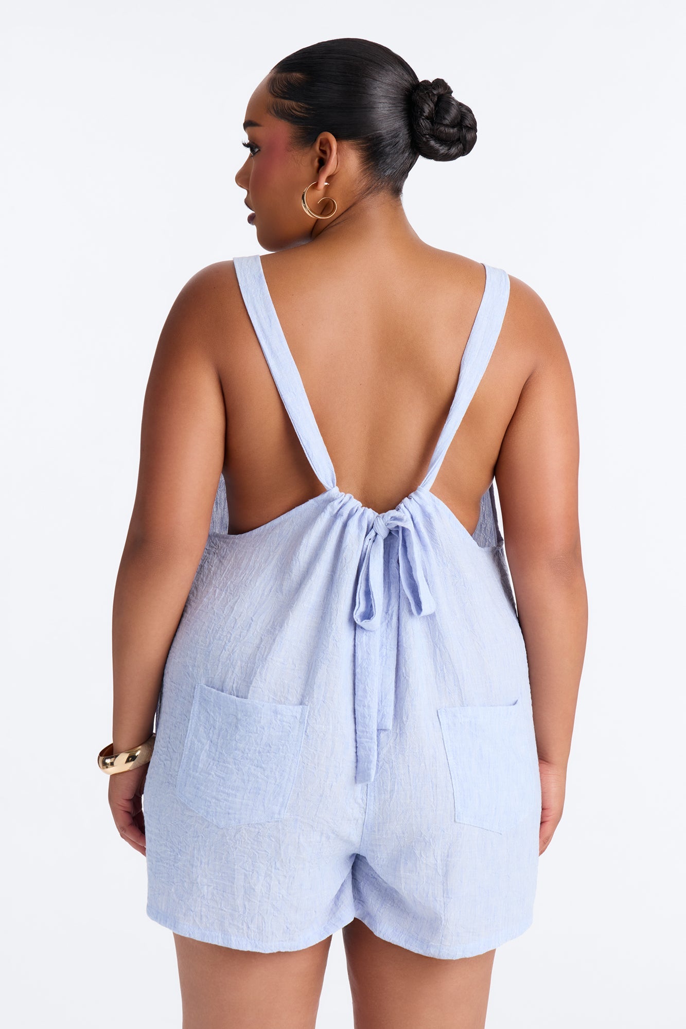 Jeanie Flowy Linen Romper - Blue Fashion Nova