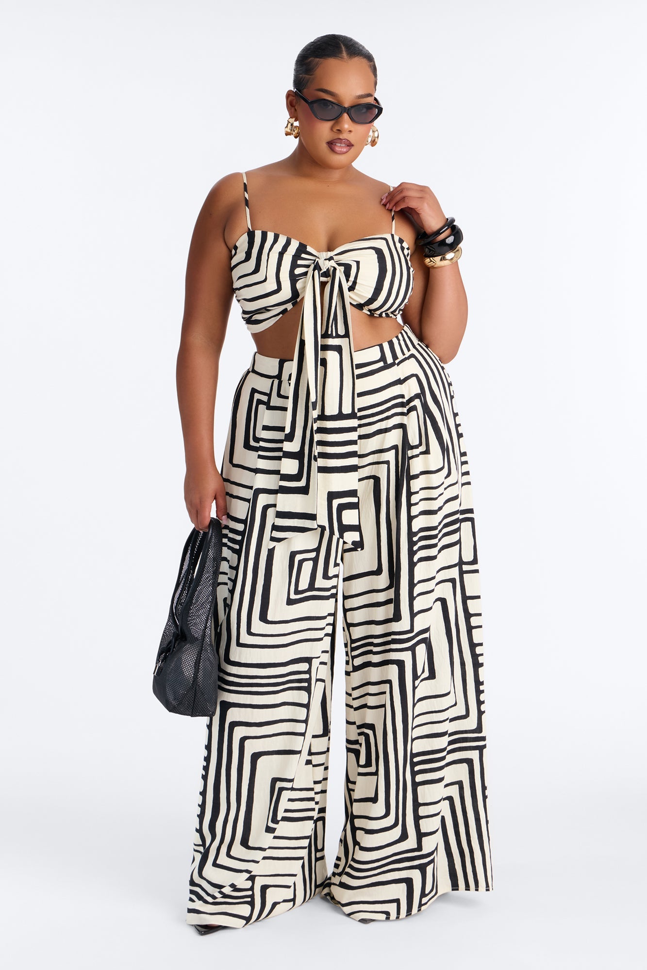 Karla Linen Wide Leg Pant Set - Black/combo Fashion Nova