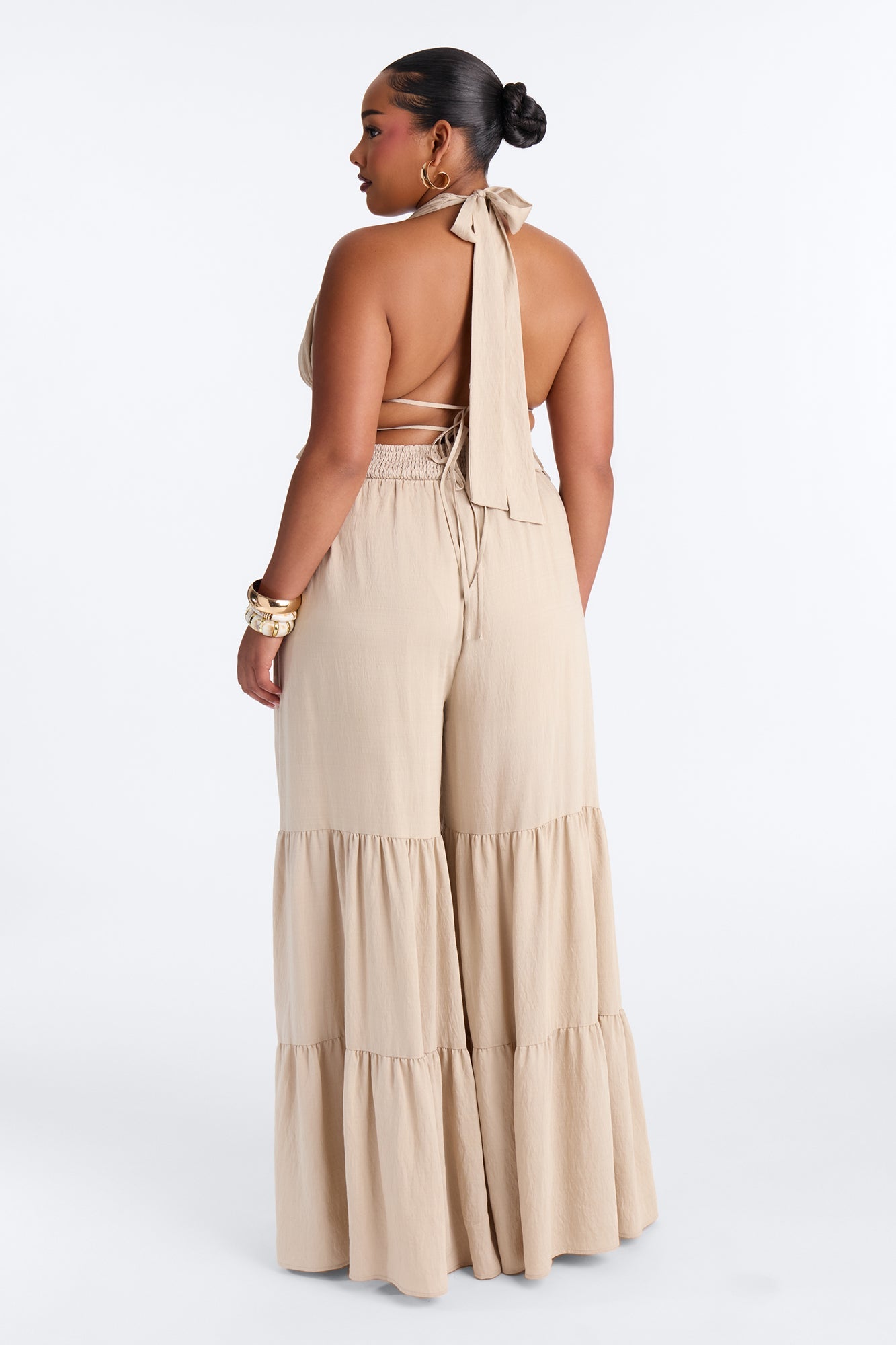 Jaysa Linen Halter Tiered Pant Set - Taupe Fashion Nova