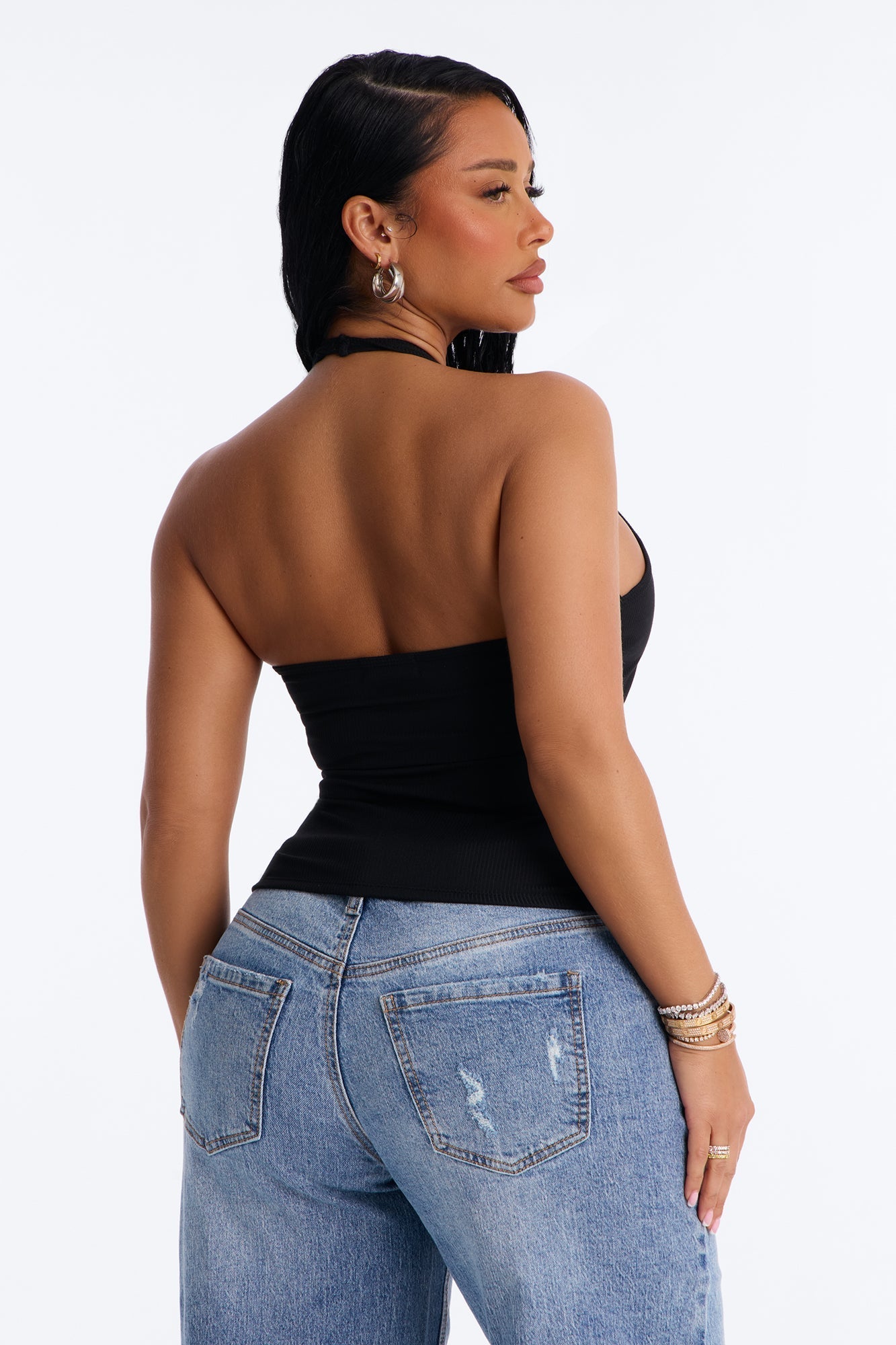 Holly Built In Bra Cup Halter Top - Black