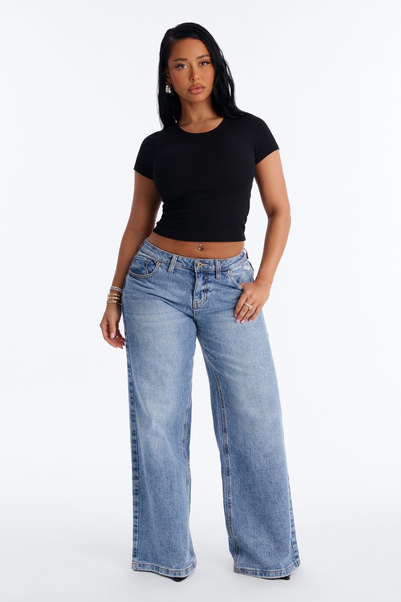 Cotton Rib Crew Neck Baby Tee - Black