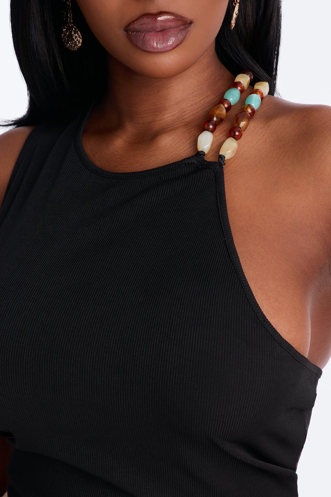 Cali Girl Ribbed Beaded Top - Black